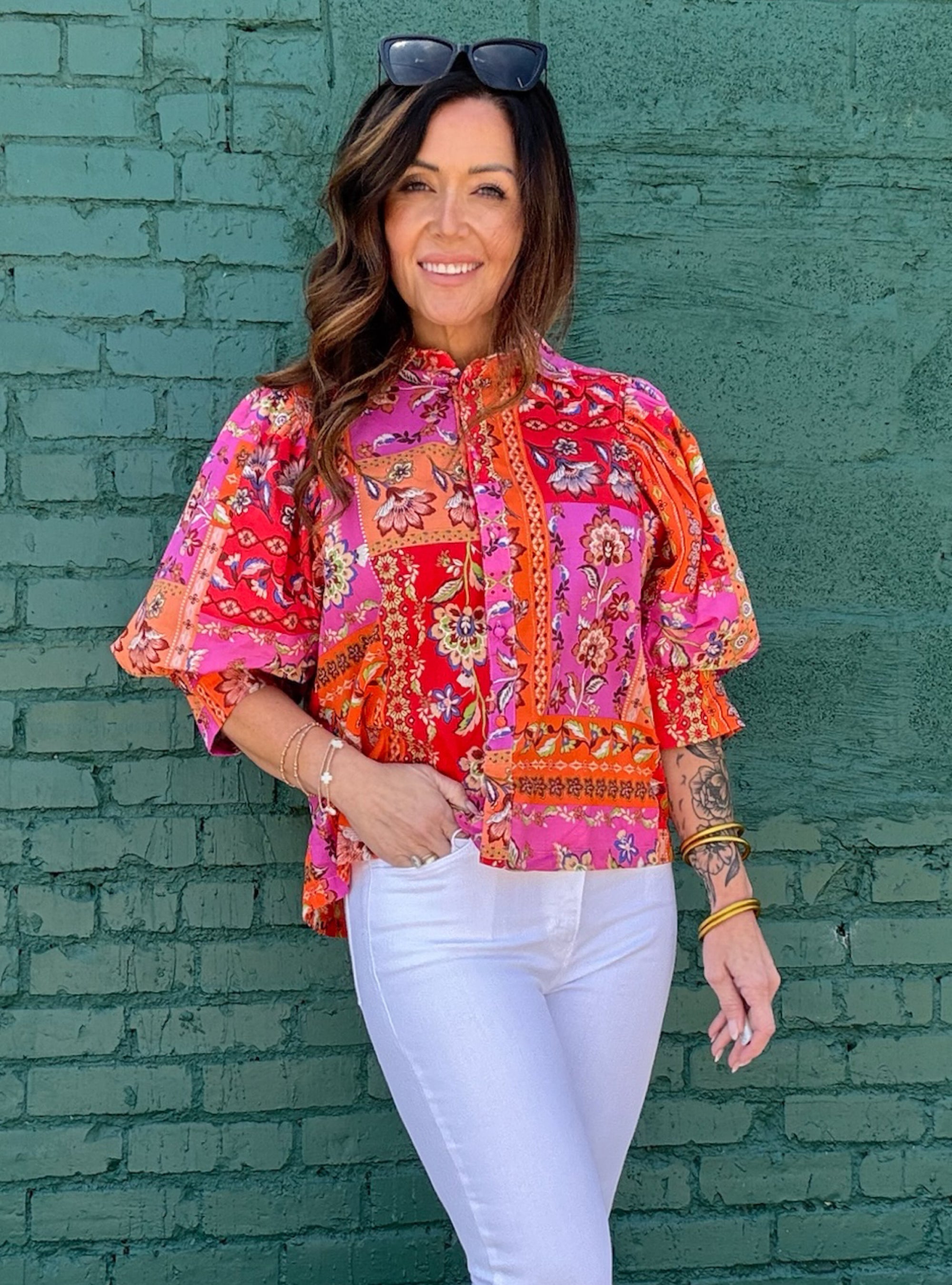 Boho Blooms &amp; Balloon Sleeve Top