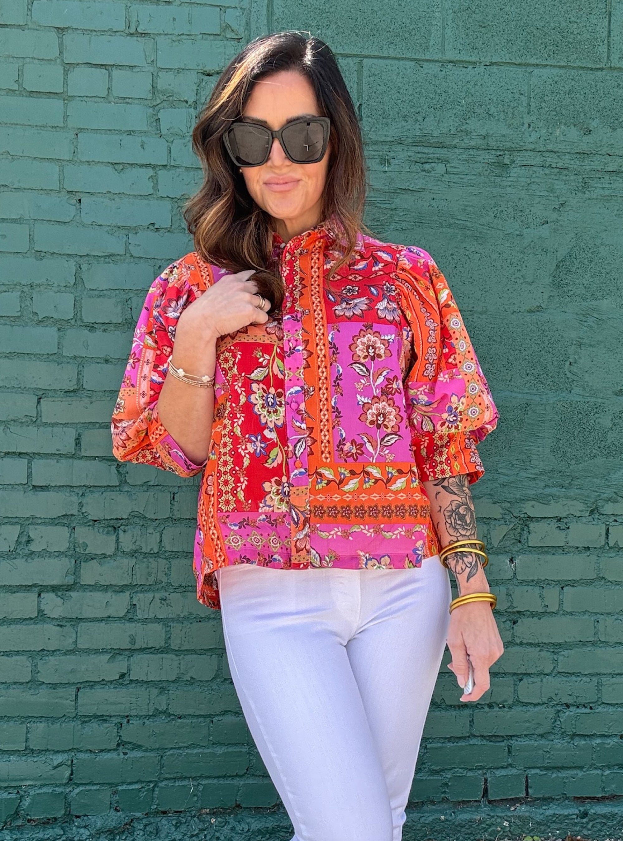 Boho Blooms &amp; Balloon Sleeve Top