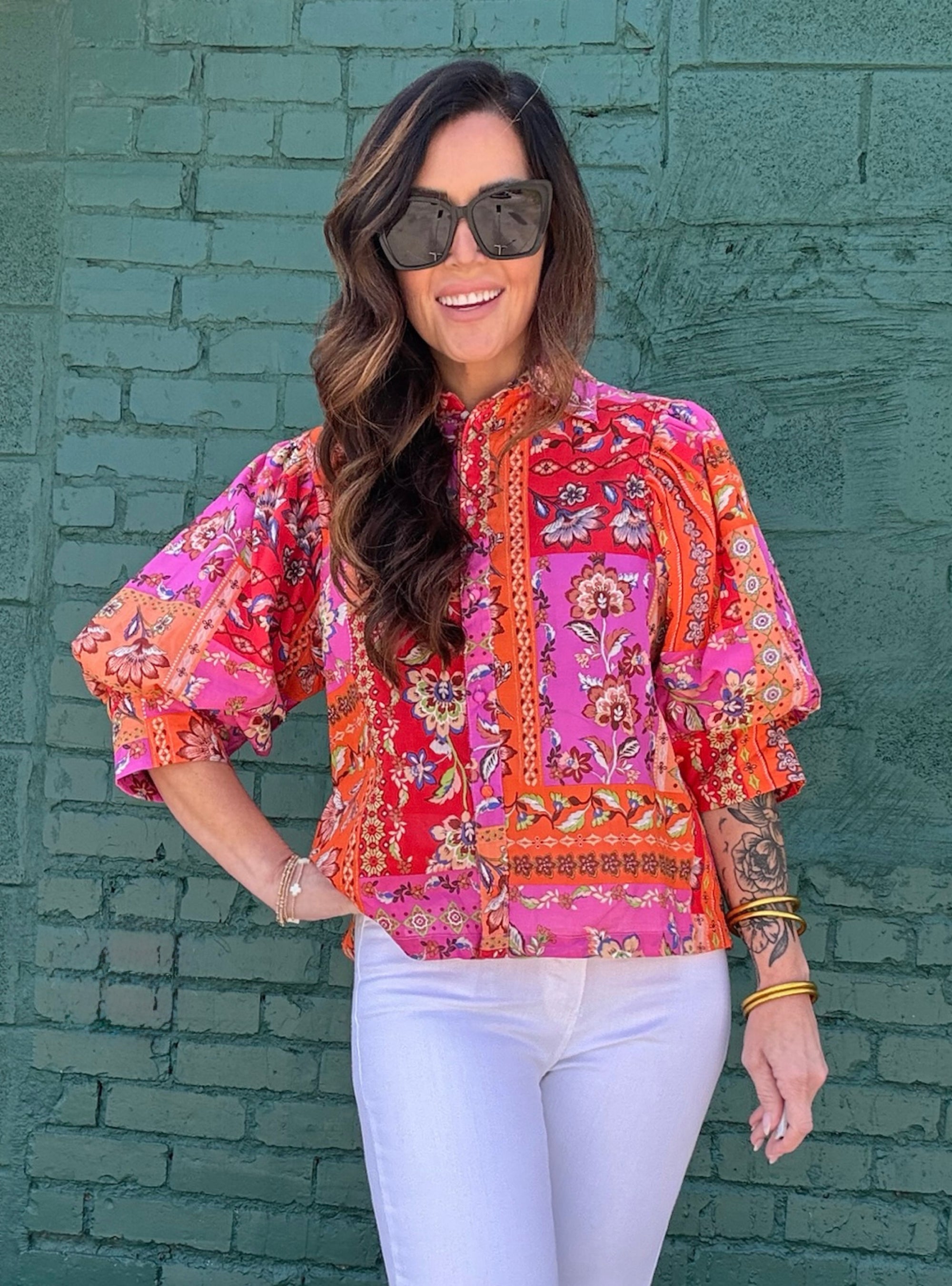 Boho Blooms &amp; Balloon Sleeve Top