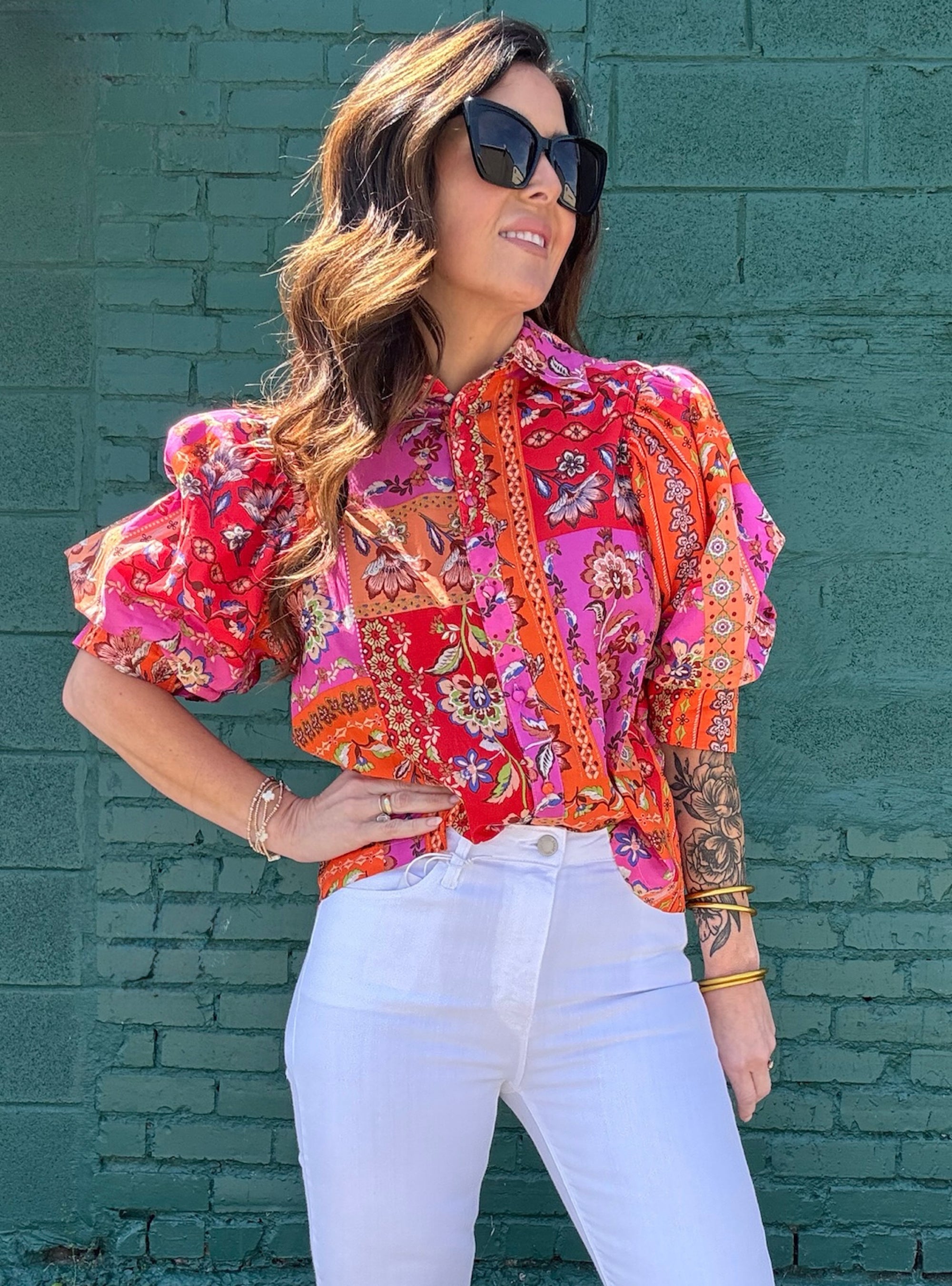 Boho Blooms &amp; Balloon Sleeve Top