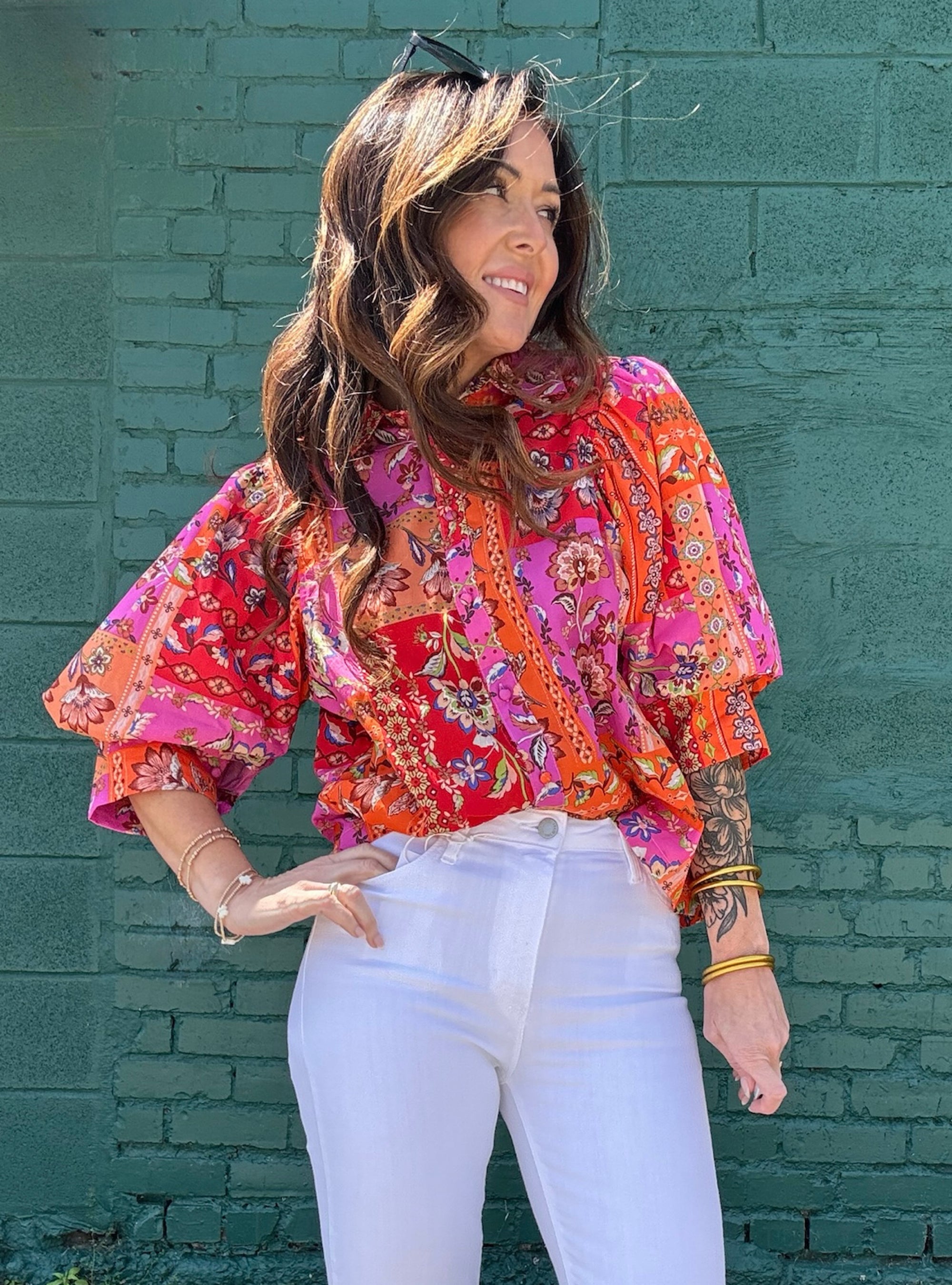 Boho Blooms &amp; Balloon Sleeve Top