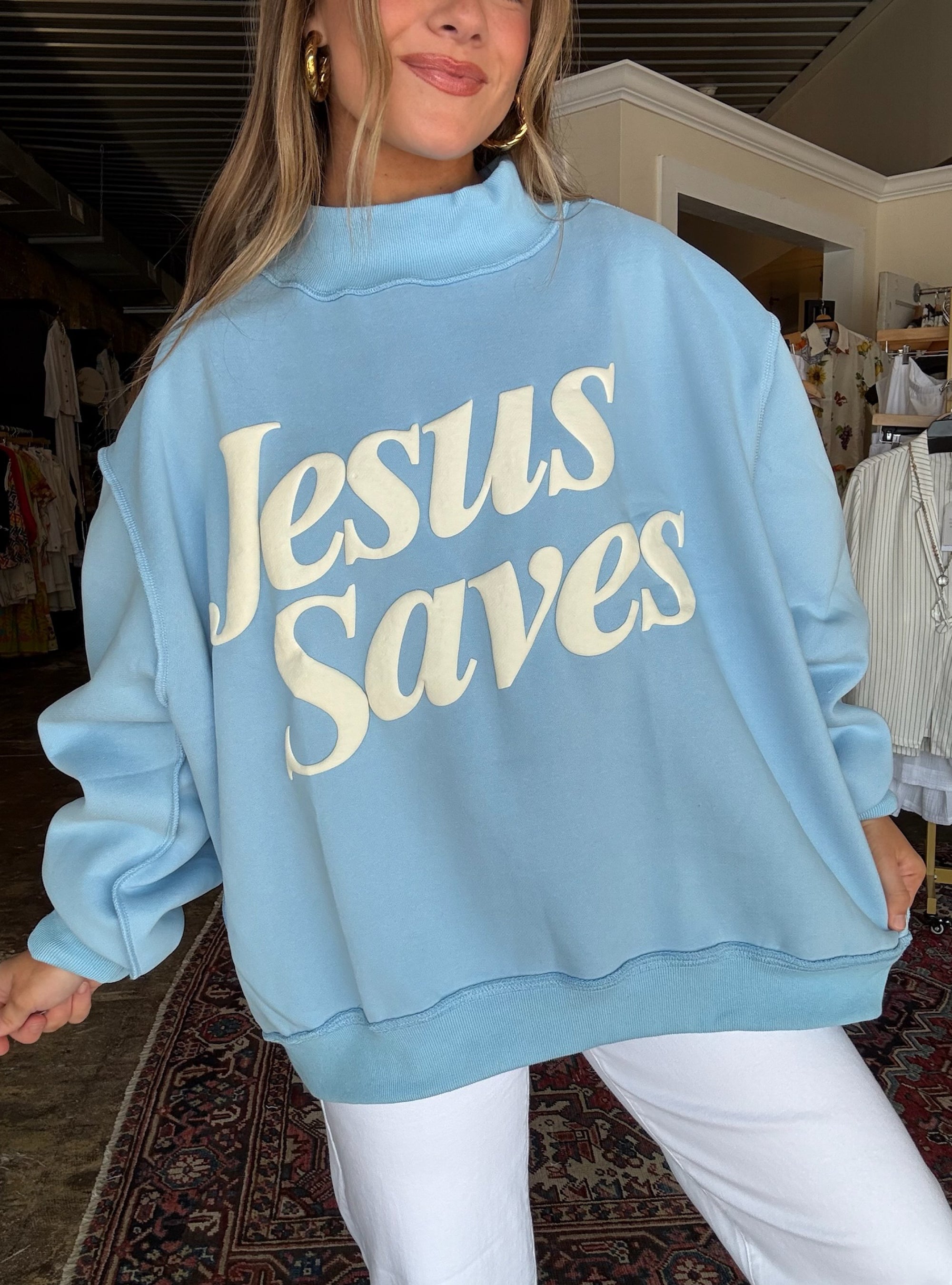Jesus Saves Mock Neck Sweatshirt