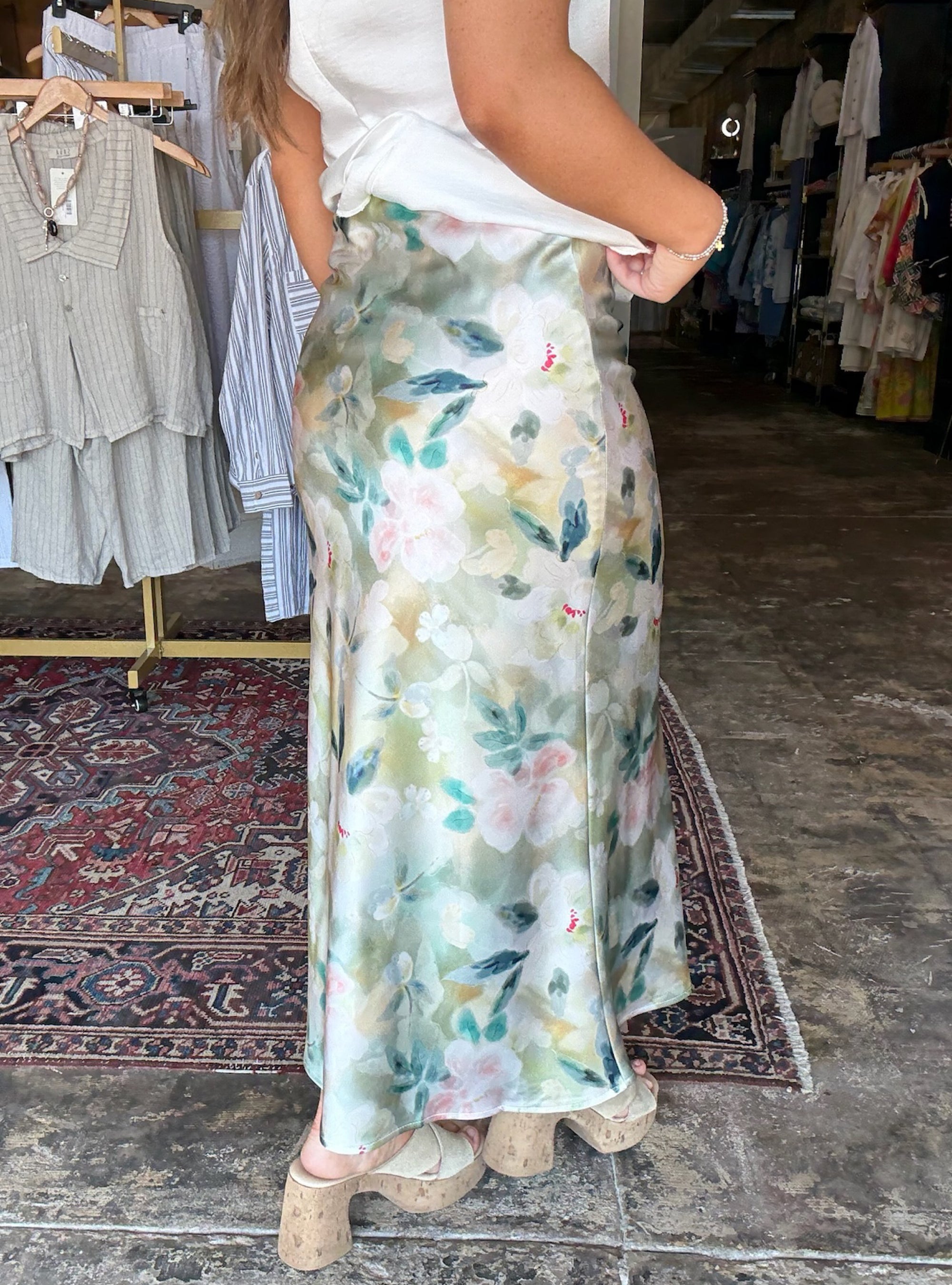 Painted Petals Midi Skirt