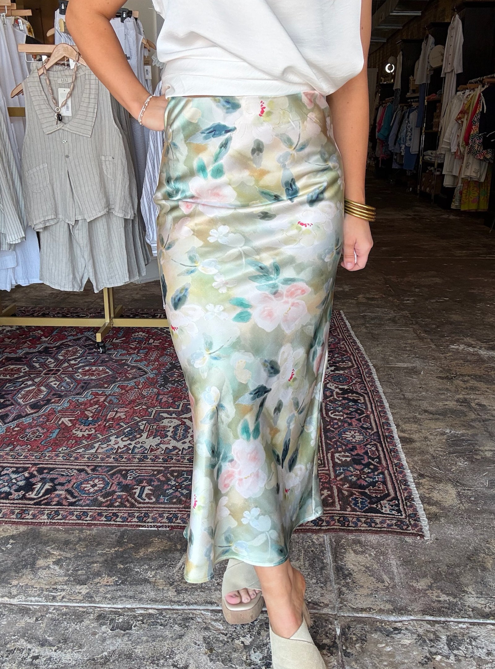 Painted Petals Midi Skirt