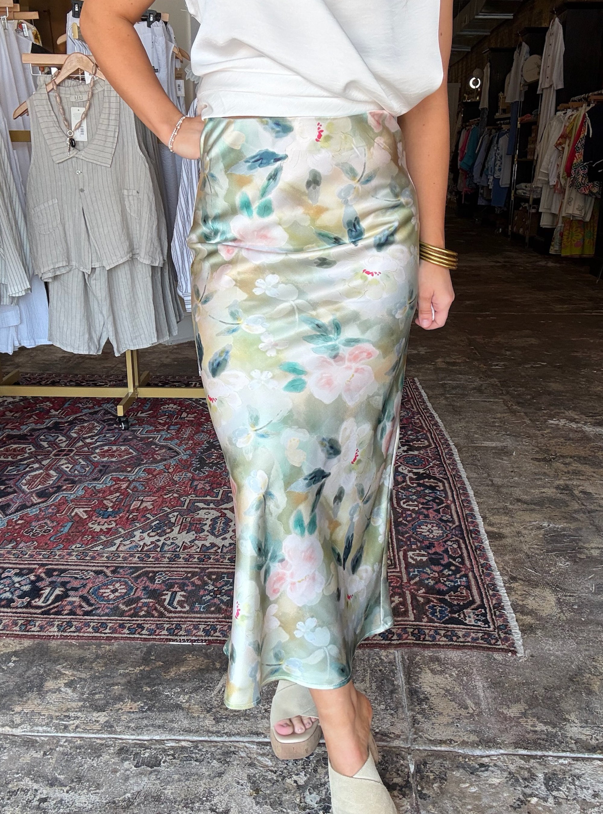 Painted Petals Midi Skirt