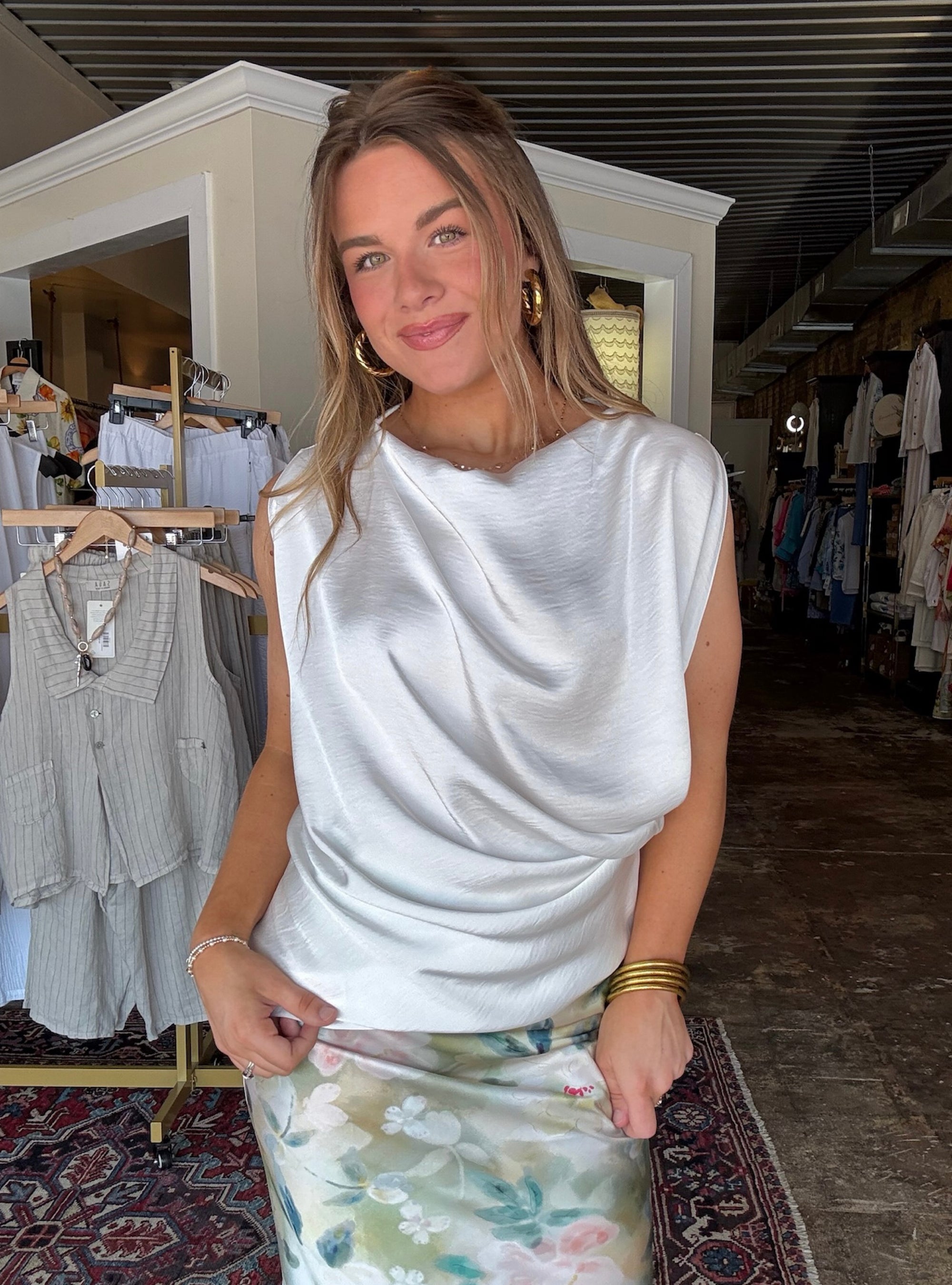 Ivory Drift Drape Top