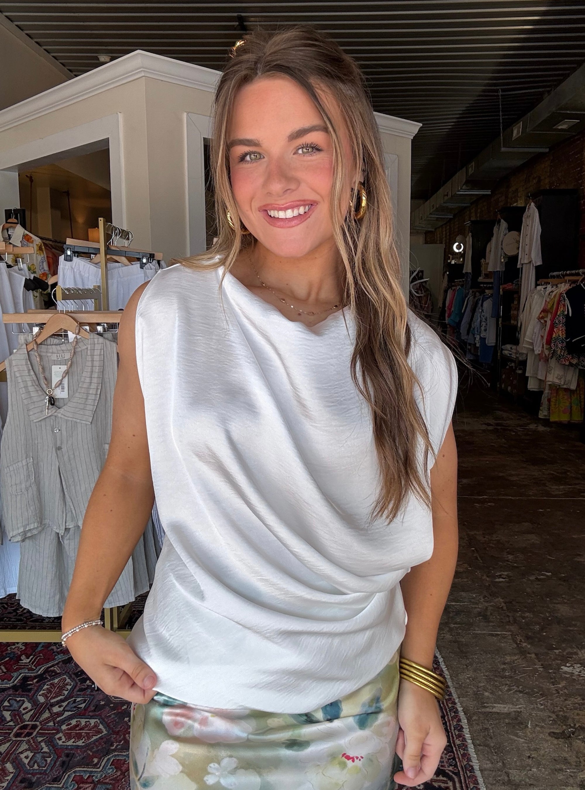 Ivory Drift Drape Top