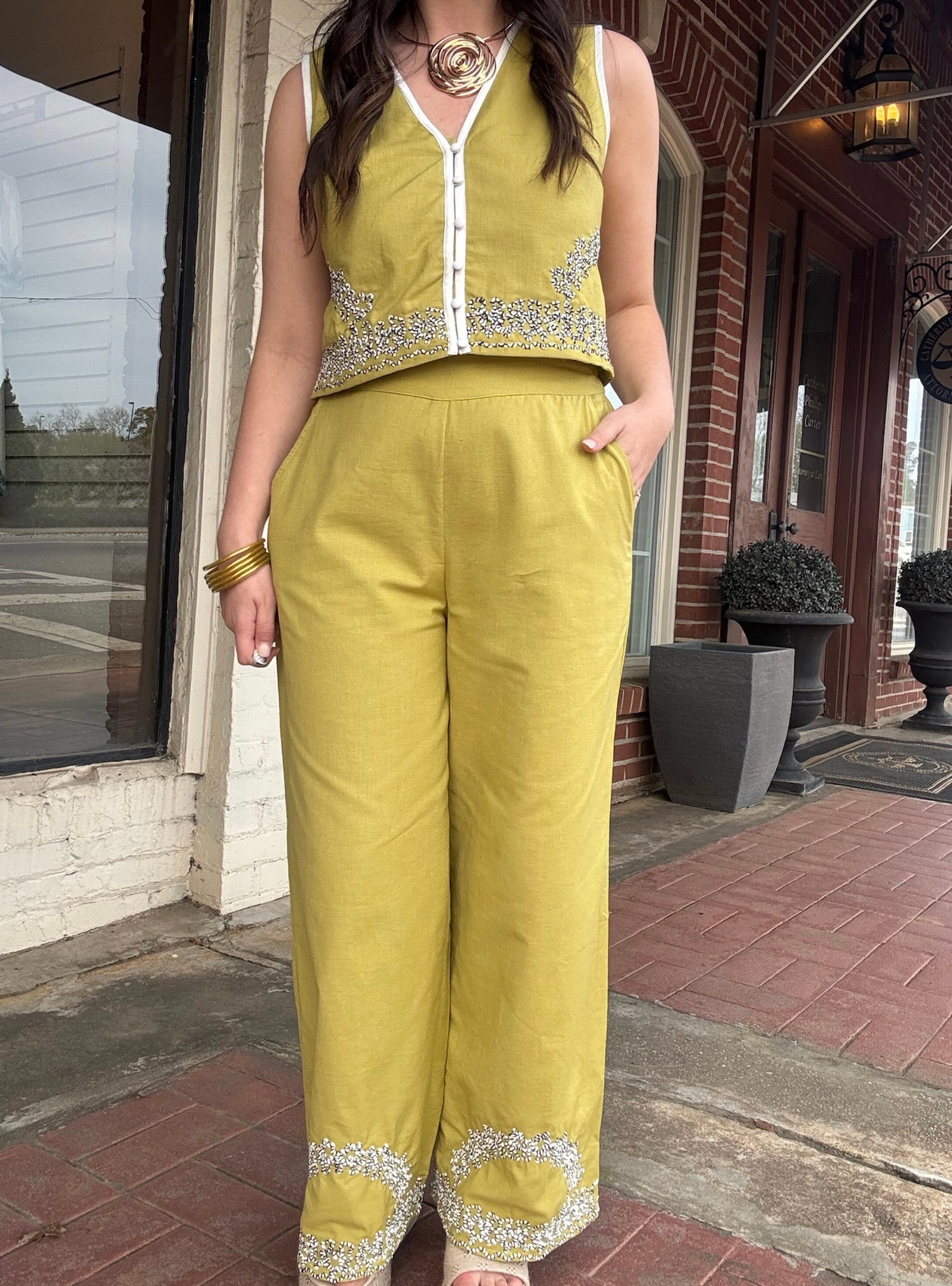 Lime To Shine Embroidered Matching Set