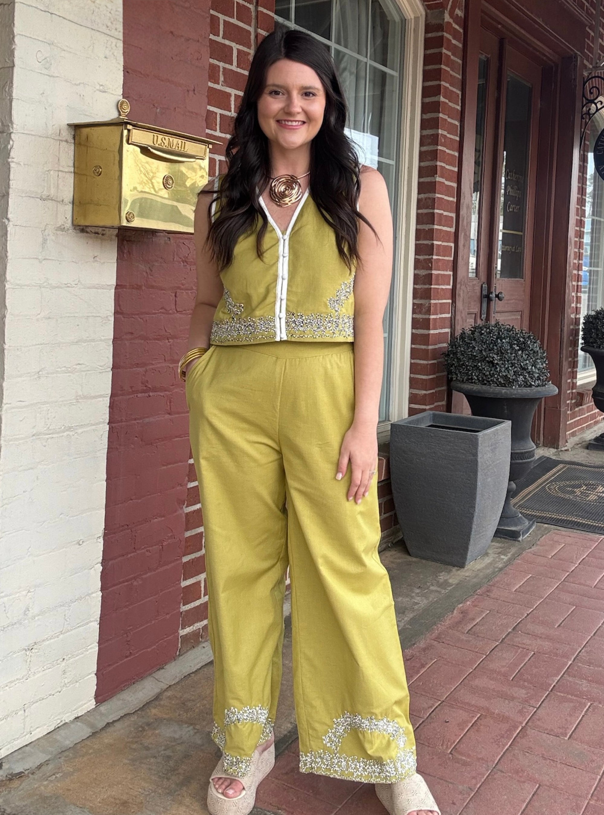 Lime To Shine Embroidered Matching Set
