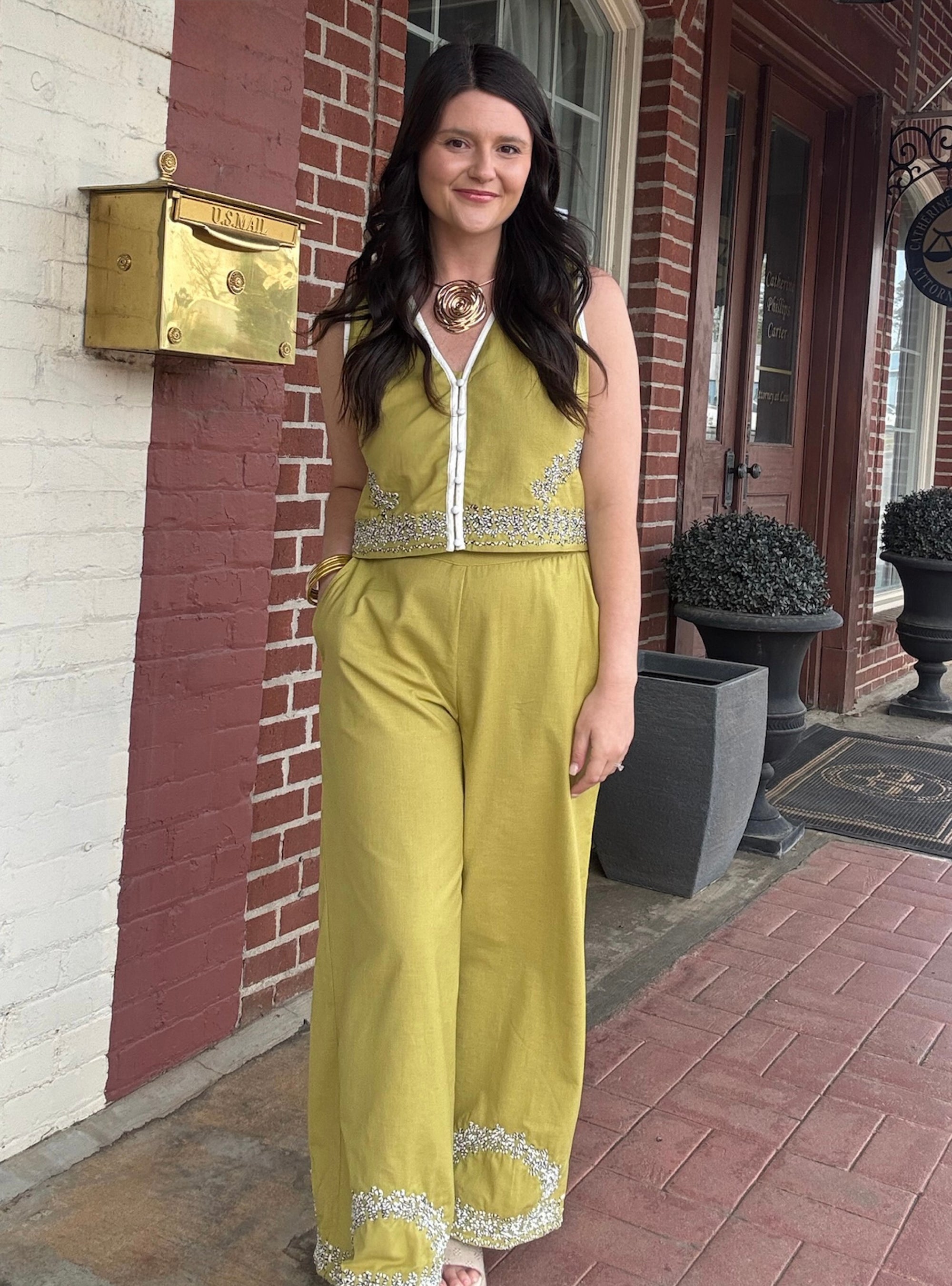 Lime To Shine Embroidered Matching Set
