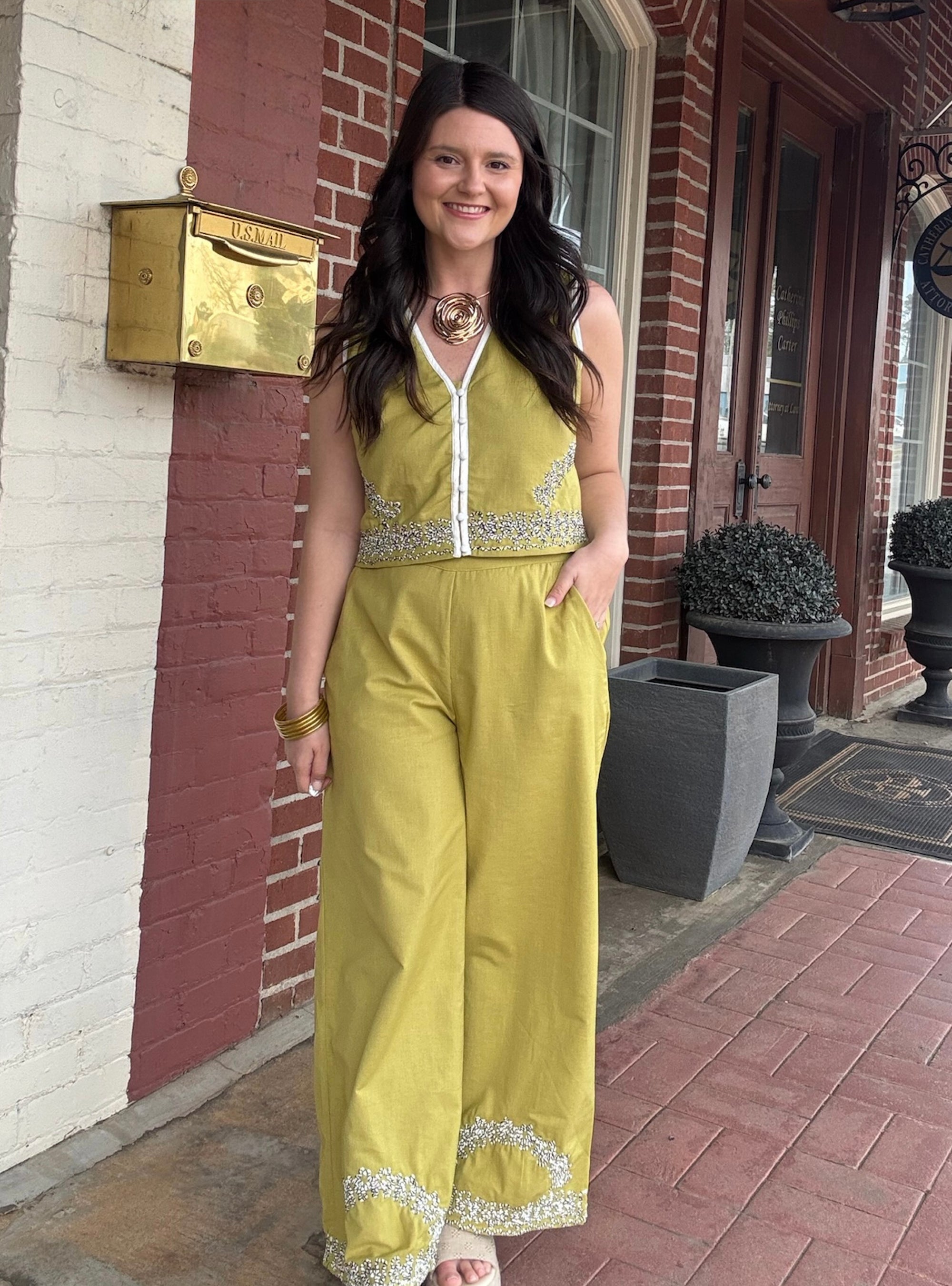 Lime To Shine Embroidered Matching Set
