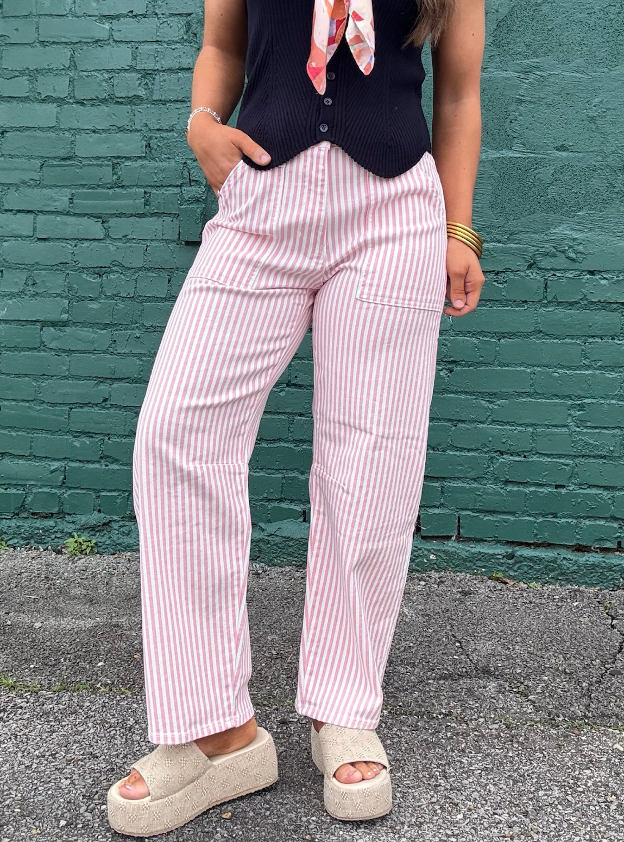 Just Black Pink Stripe Barrel Jean