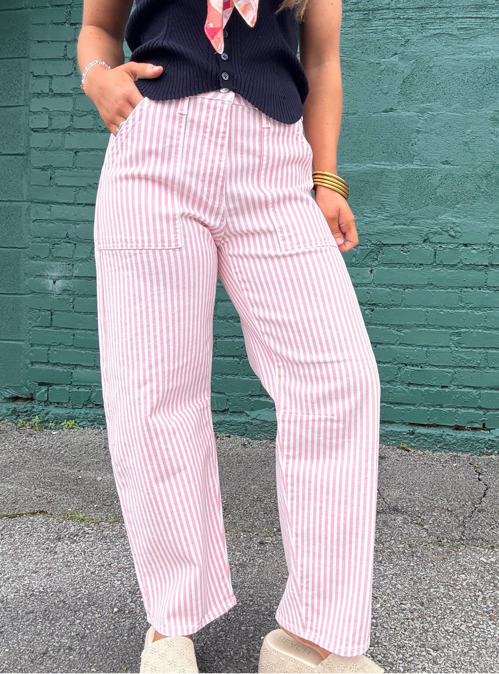 Just Black Pink Stripe Barrel Jean