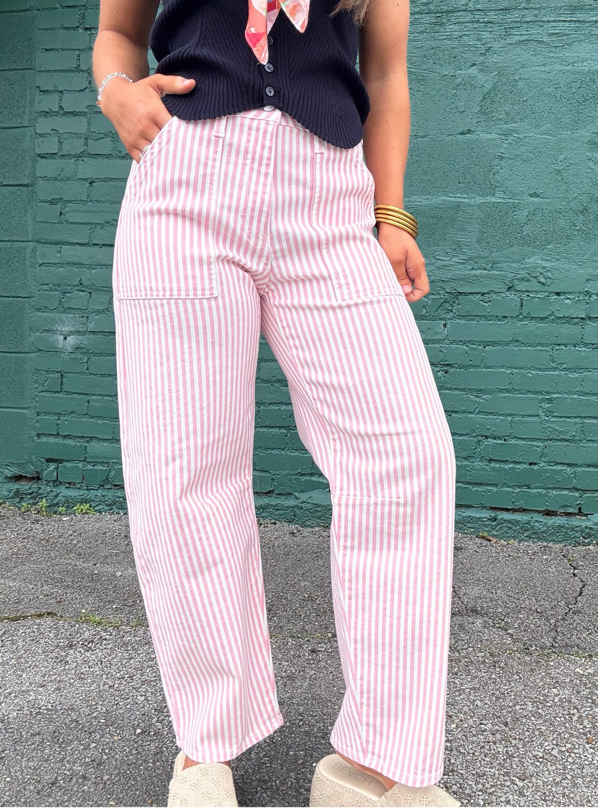 Just Black Pink Stripe Barrel Jean