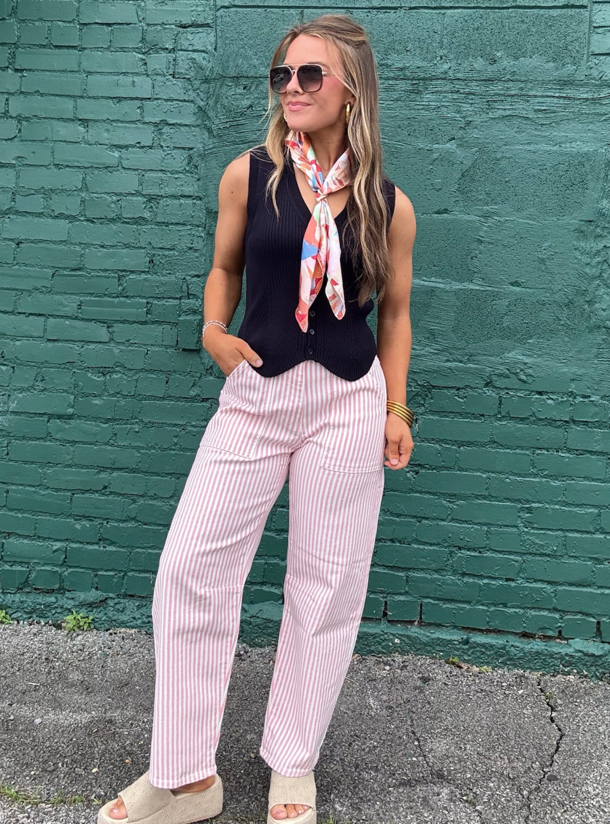 Just Black Pink Stripe Barrel Jean
