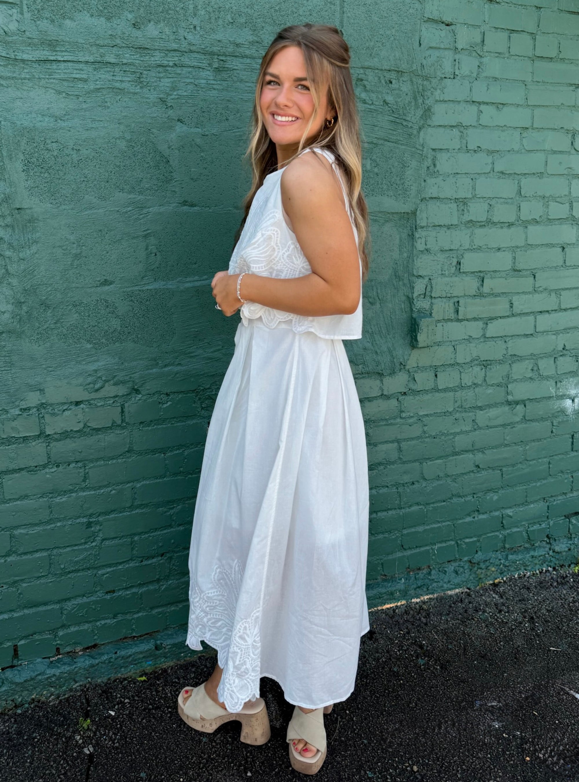Delicate Details White Midi Dress