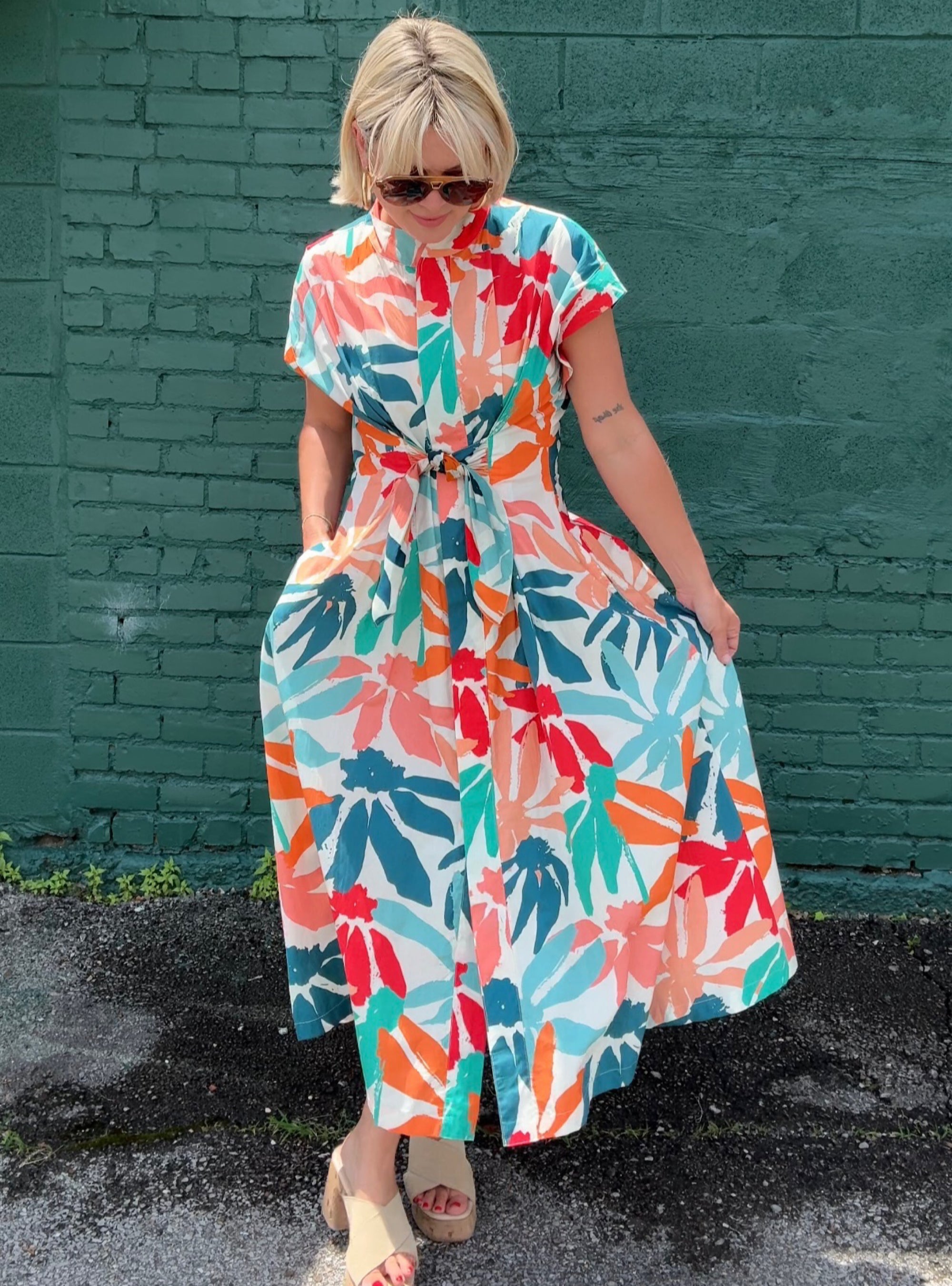 APNY Sunset Palms Tie Front Dress
