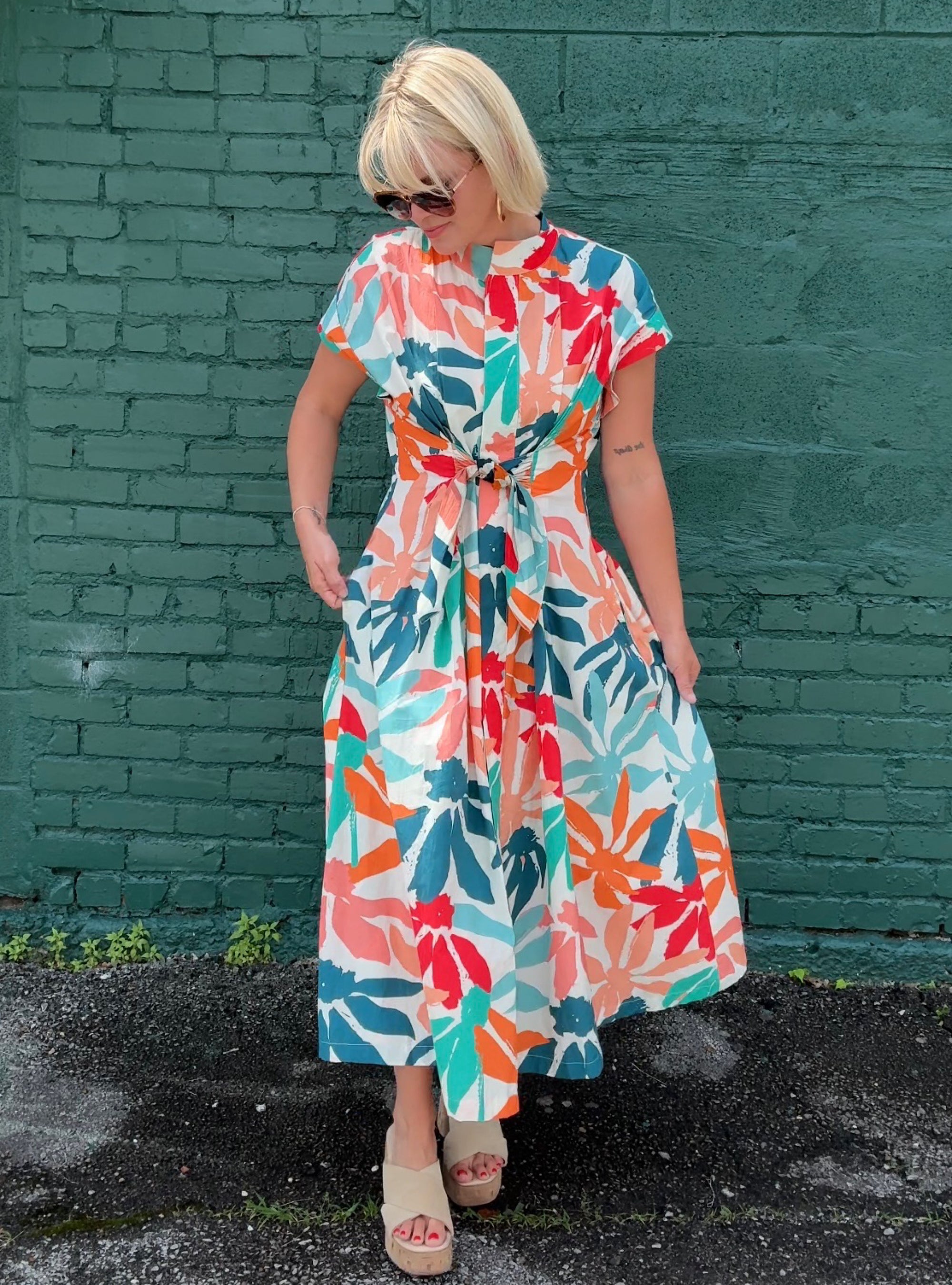 APNY Sunset Palms Tie Front Dress