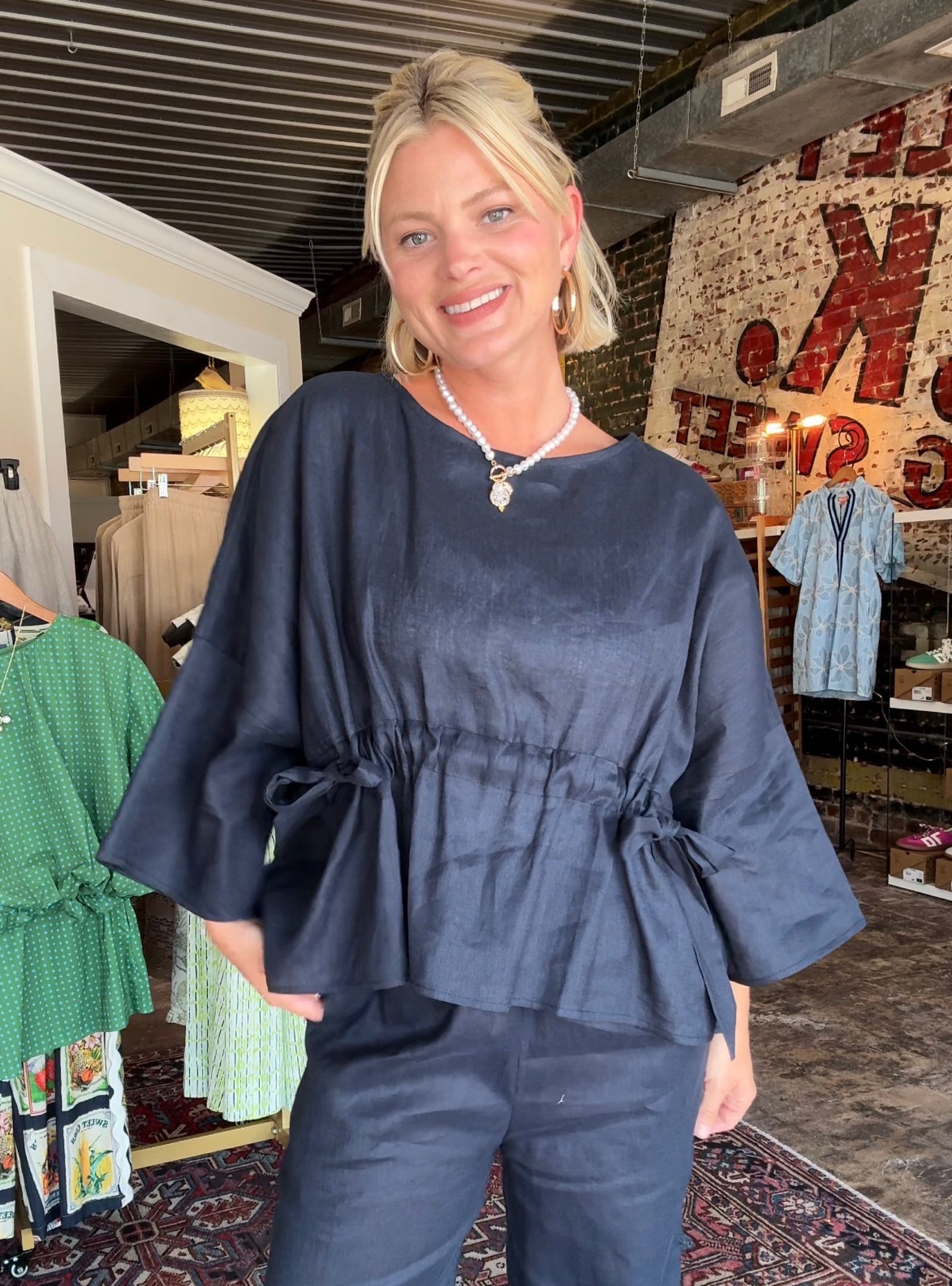 Navy Coast Linen Top