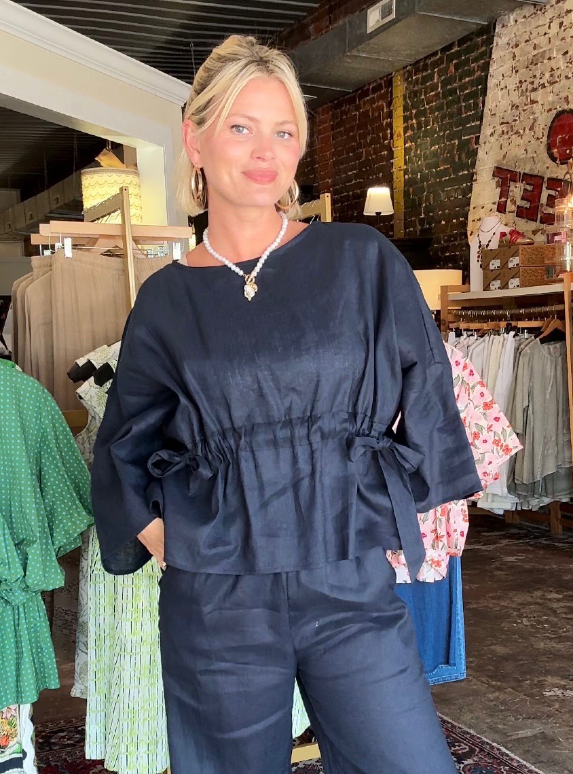 Navy Coast Linen Top