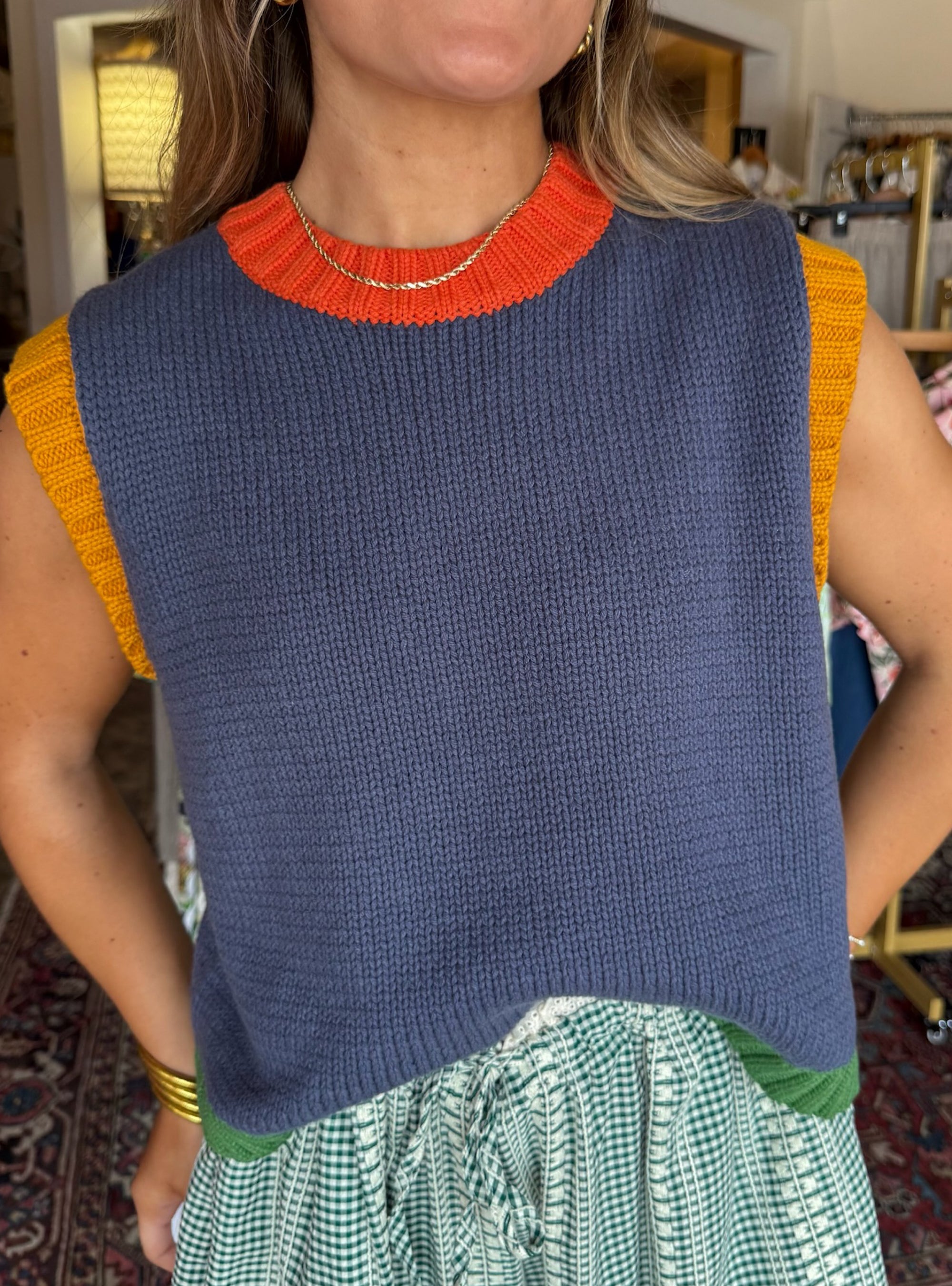 Color Contrast Sweater Vest