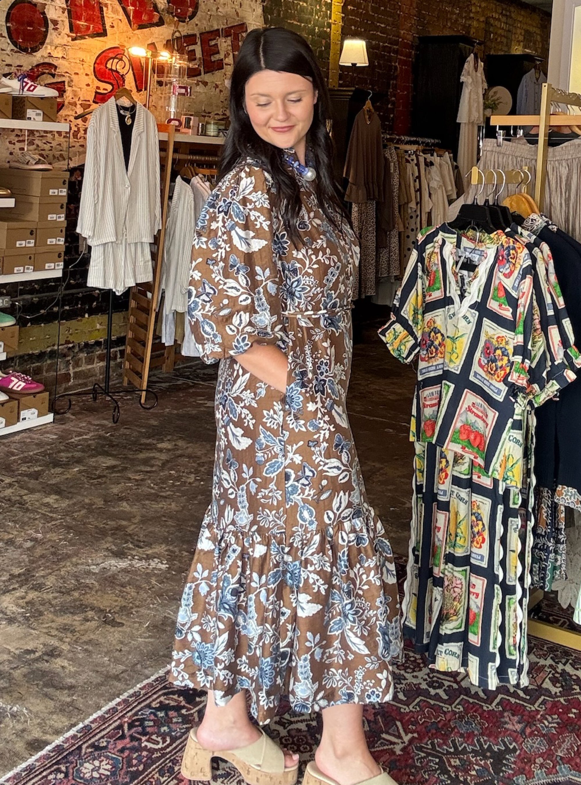 Botanical Beauty Chocolate Midi Dress