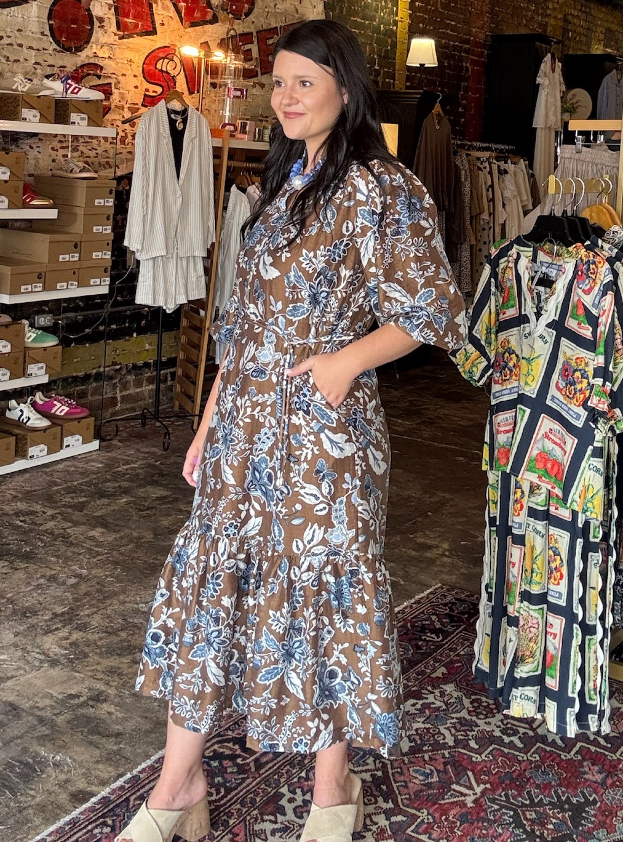 Botanical Beauty Chocolate Midi Dress