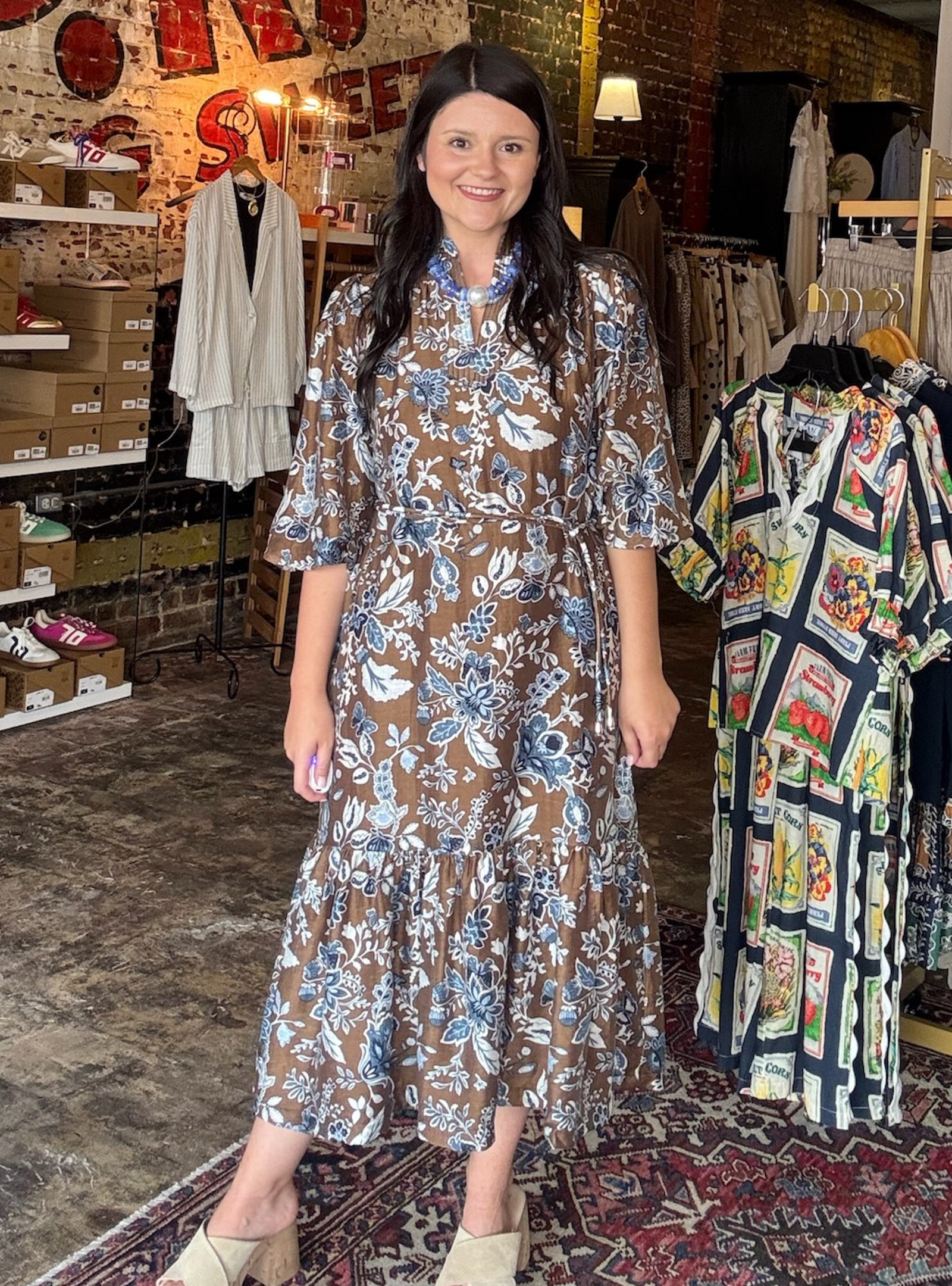 Botanical Beauty Chocolate Midi Dress