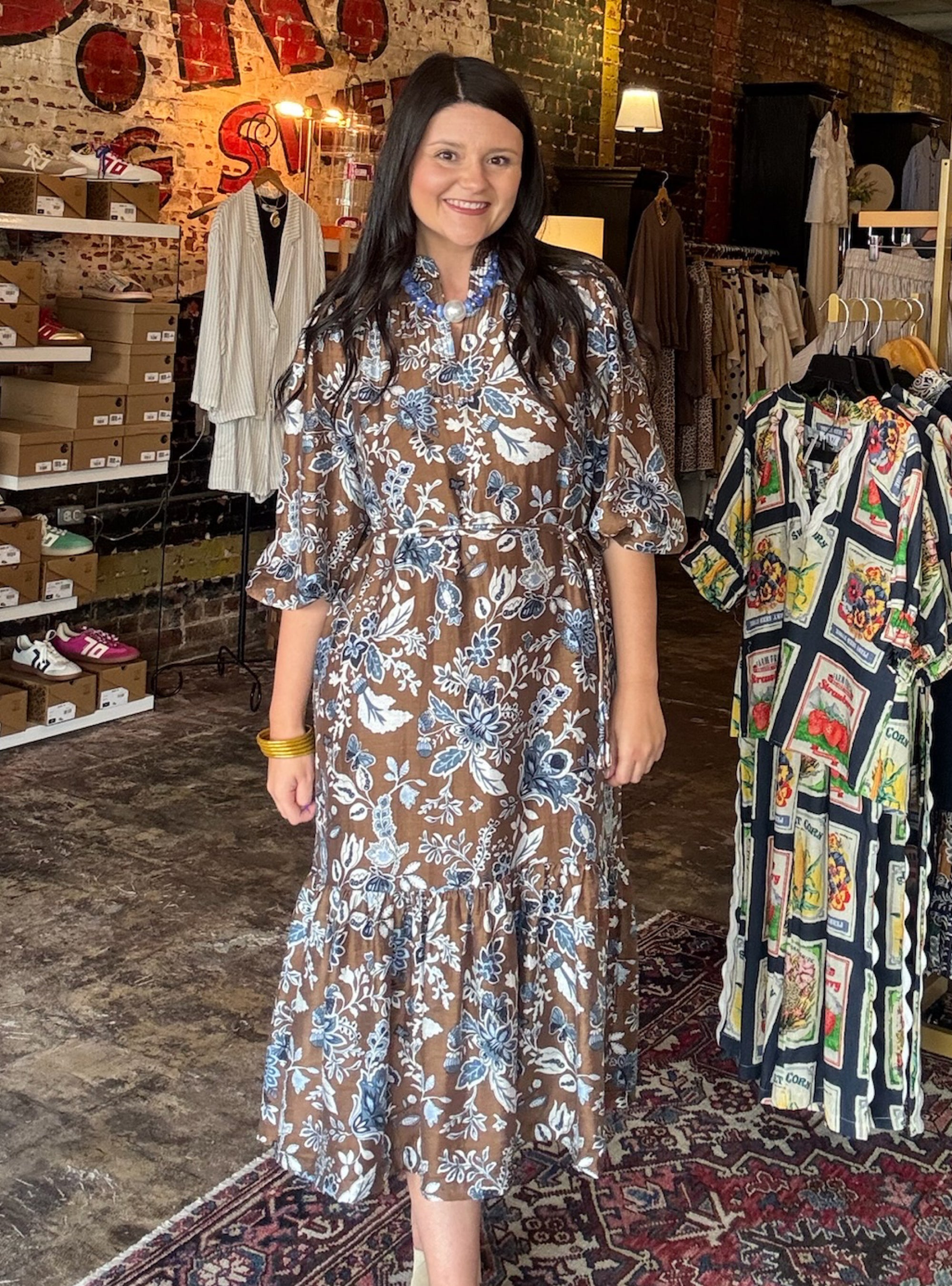 Botanical Beauty Chocolate Midi Dress