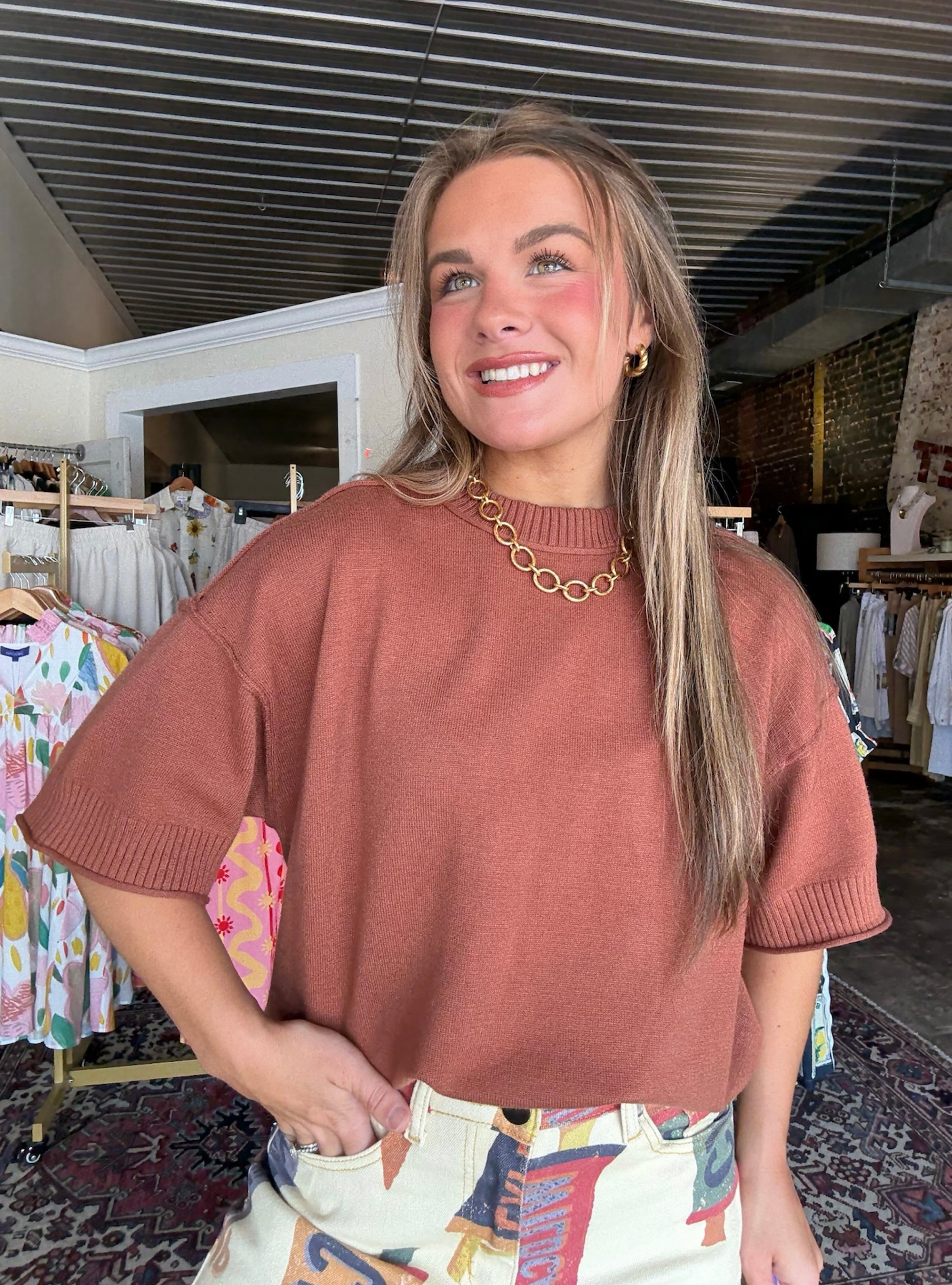 Serving Soft Looks Elbow Length Sweater - Camel