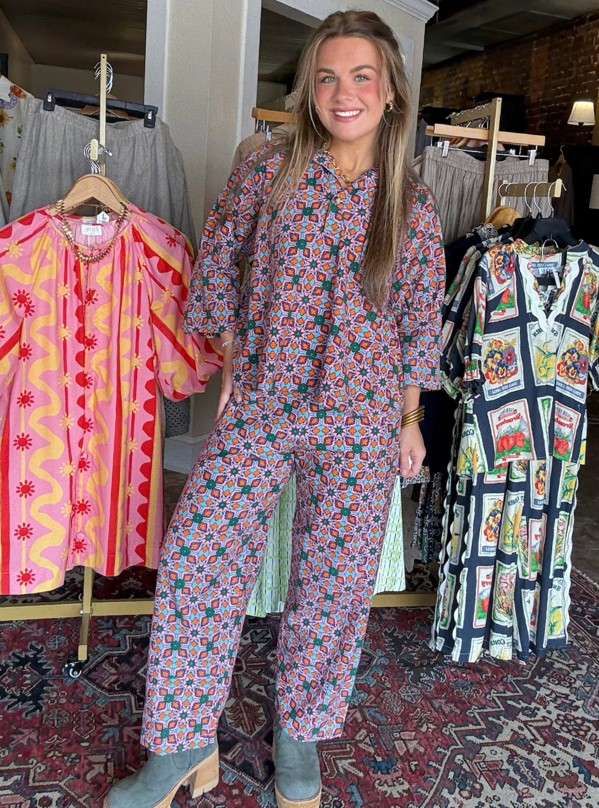 Ivy Jane Popover Tile Printed Top