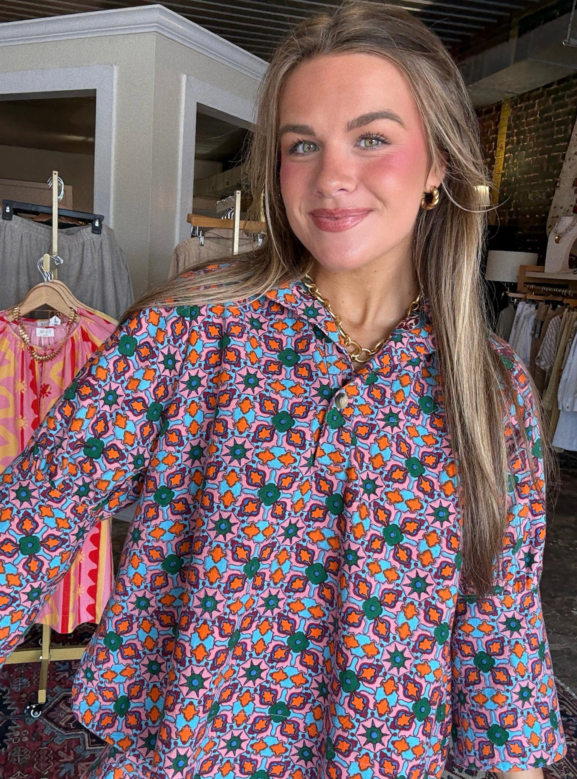 Ivy Jane Popover Tile Printed Top