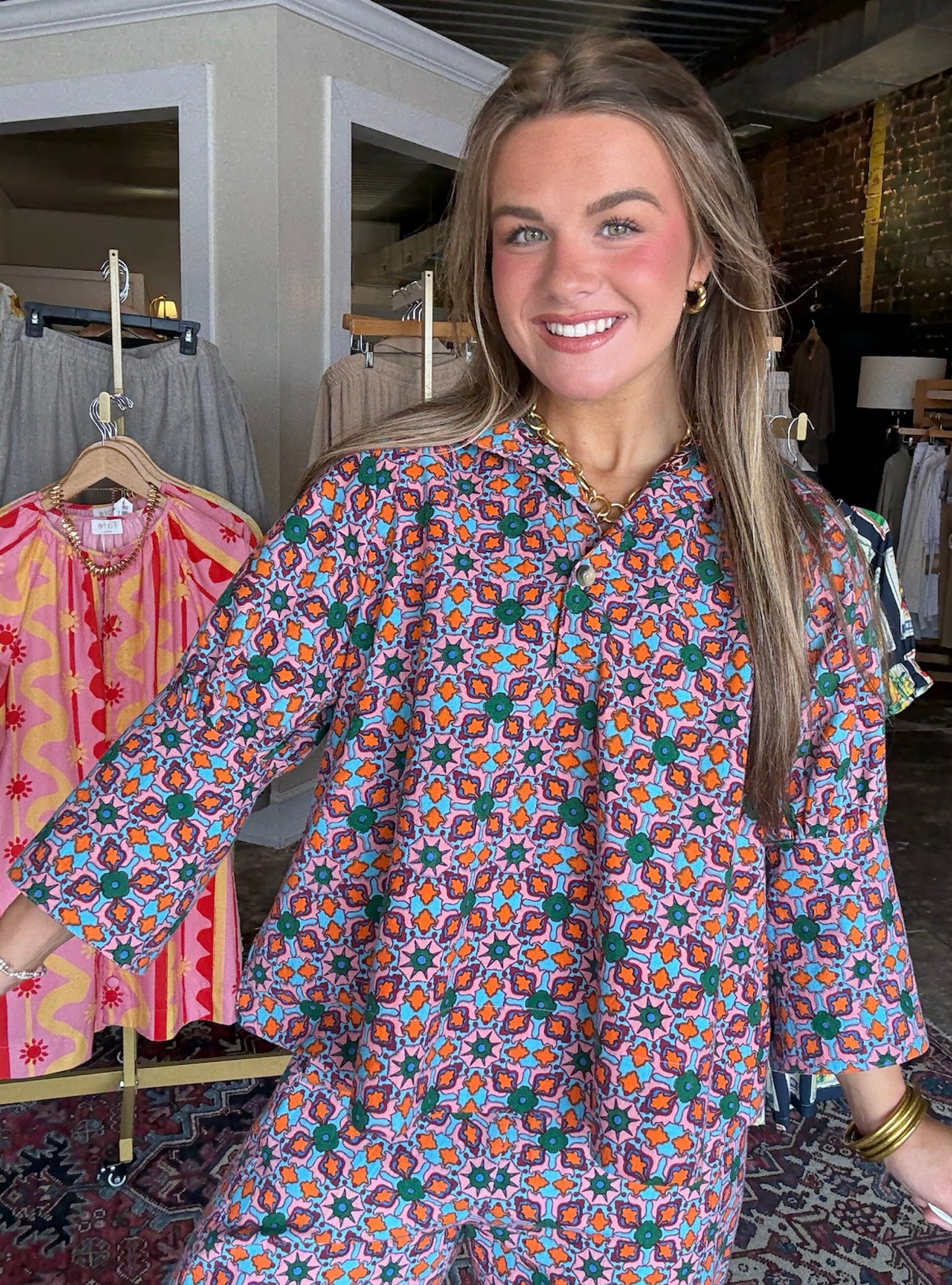 Ivy Jane Popover Tile Printed Top