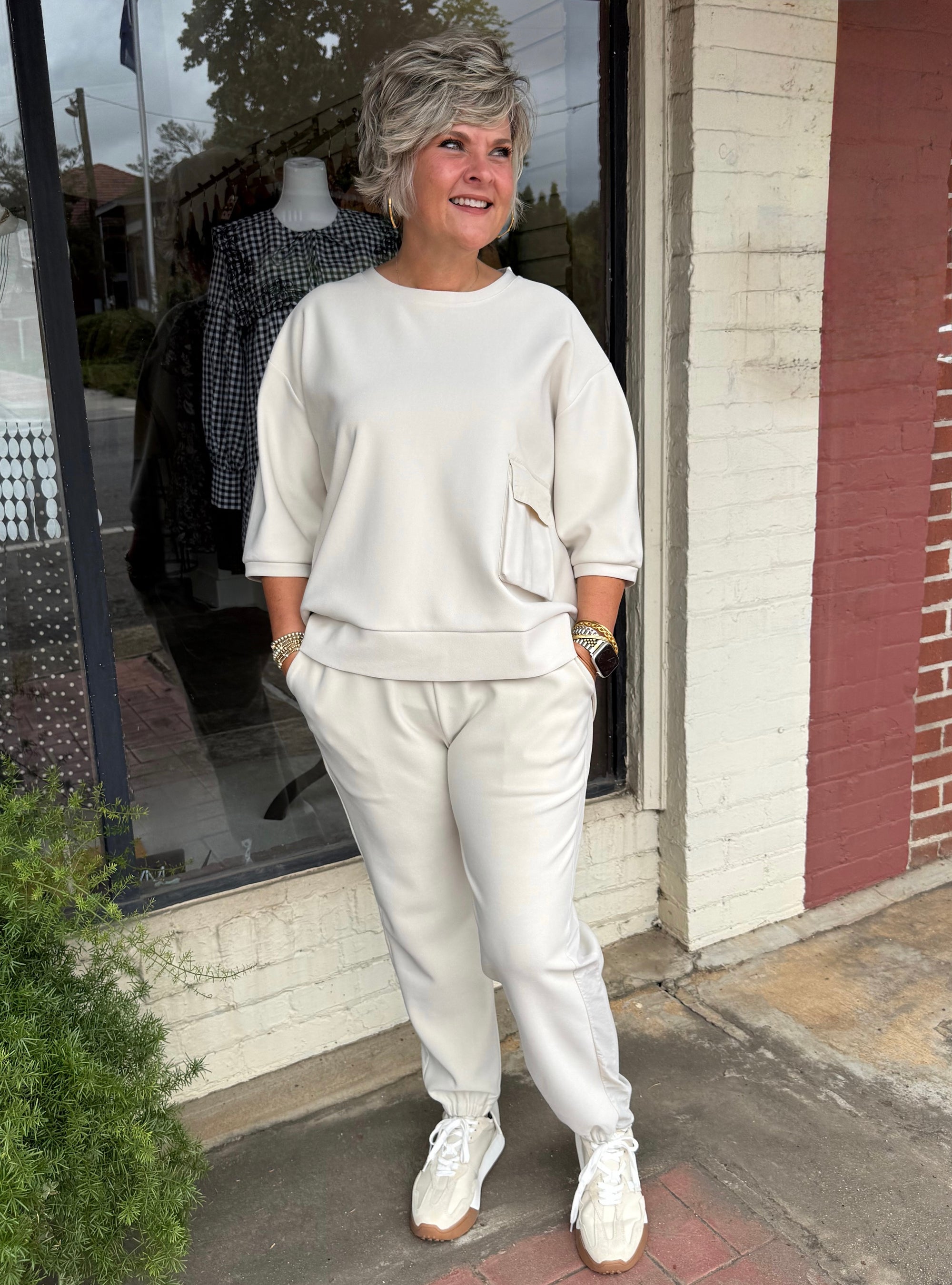 Joh Apparel Katie Beige Knit Crepe Pant