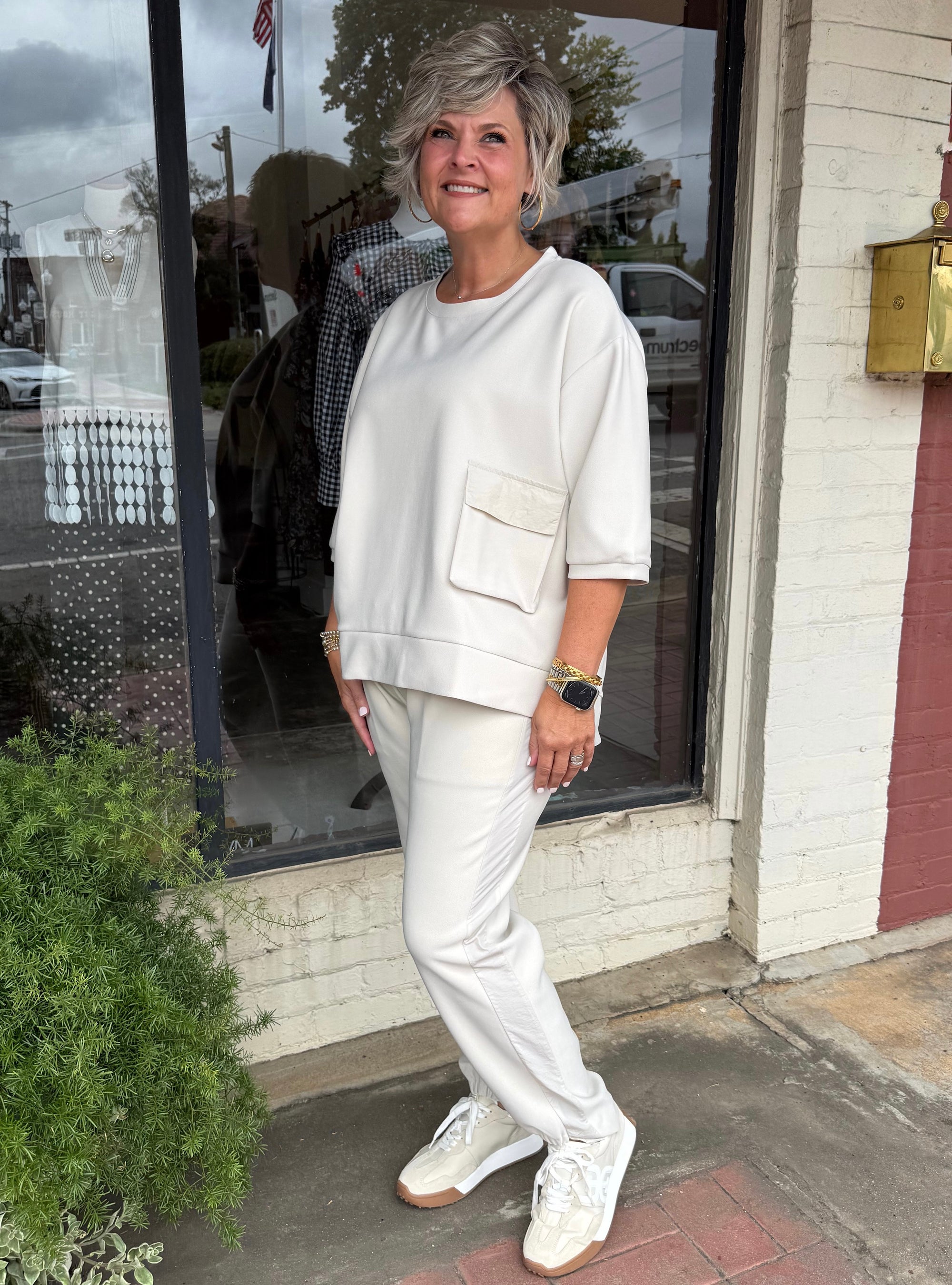 Joh Apparel Karen Beige Knit Crepe Top