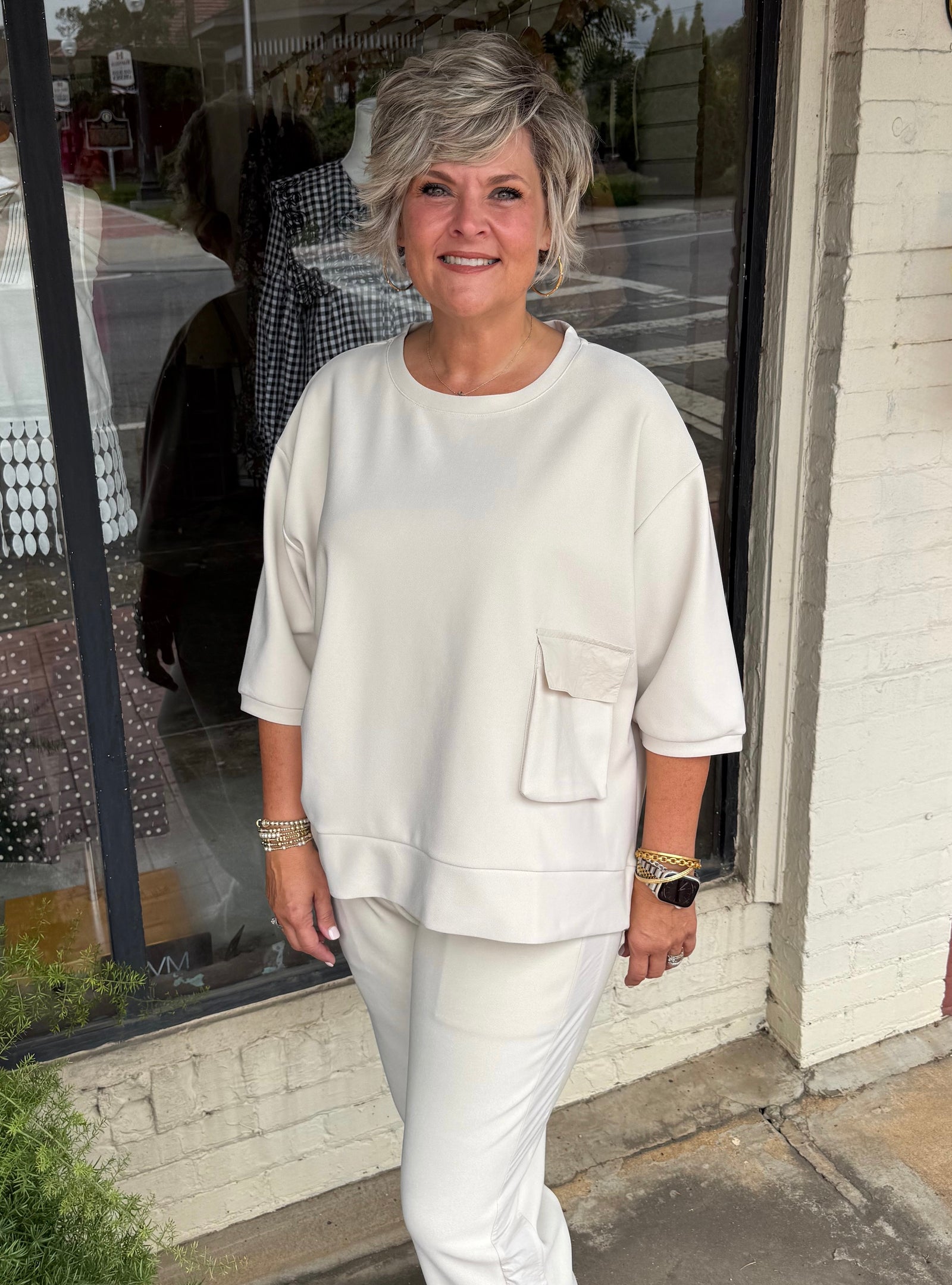Joh Apparel Karen Beige Knit Crepe Top