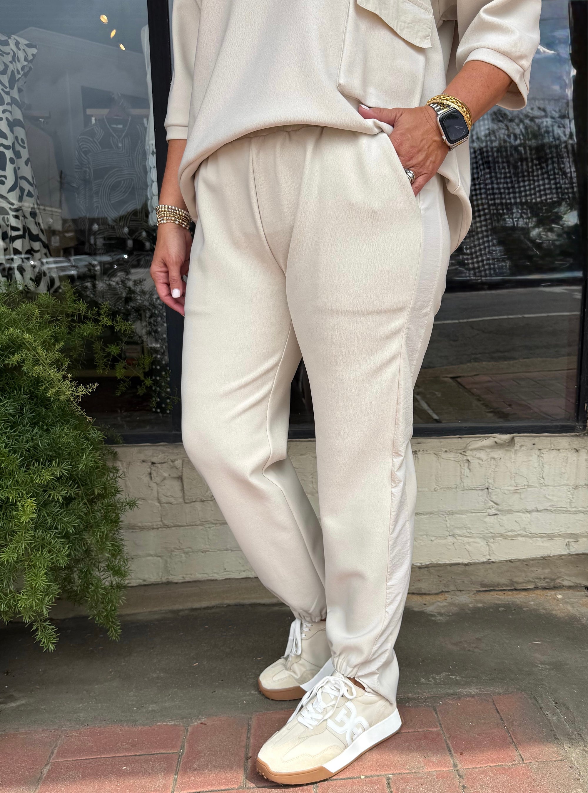 Joh Apparel Katie Beige Knit Crepe Pant