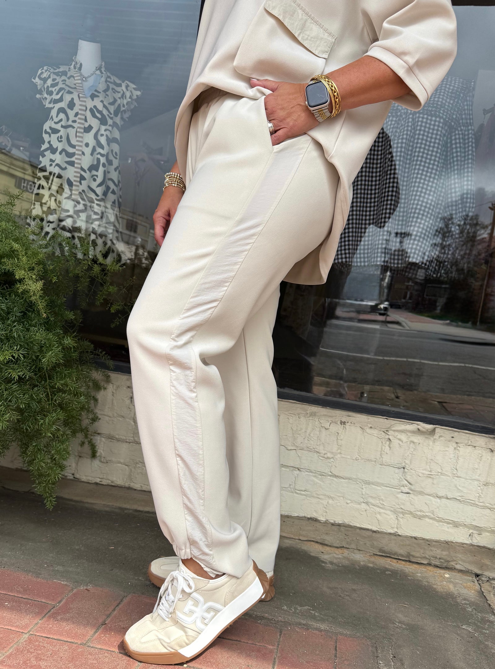 Joh Apparel Katie Beige Knit Crepe Pant