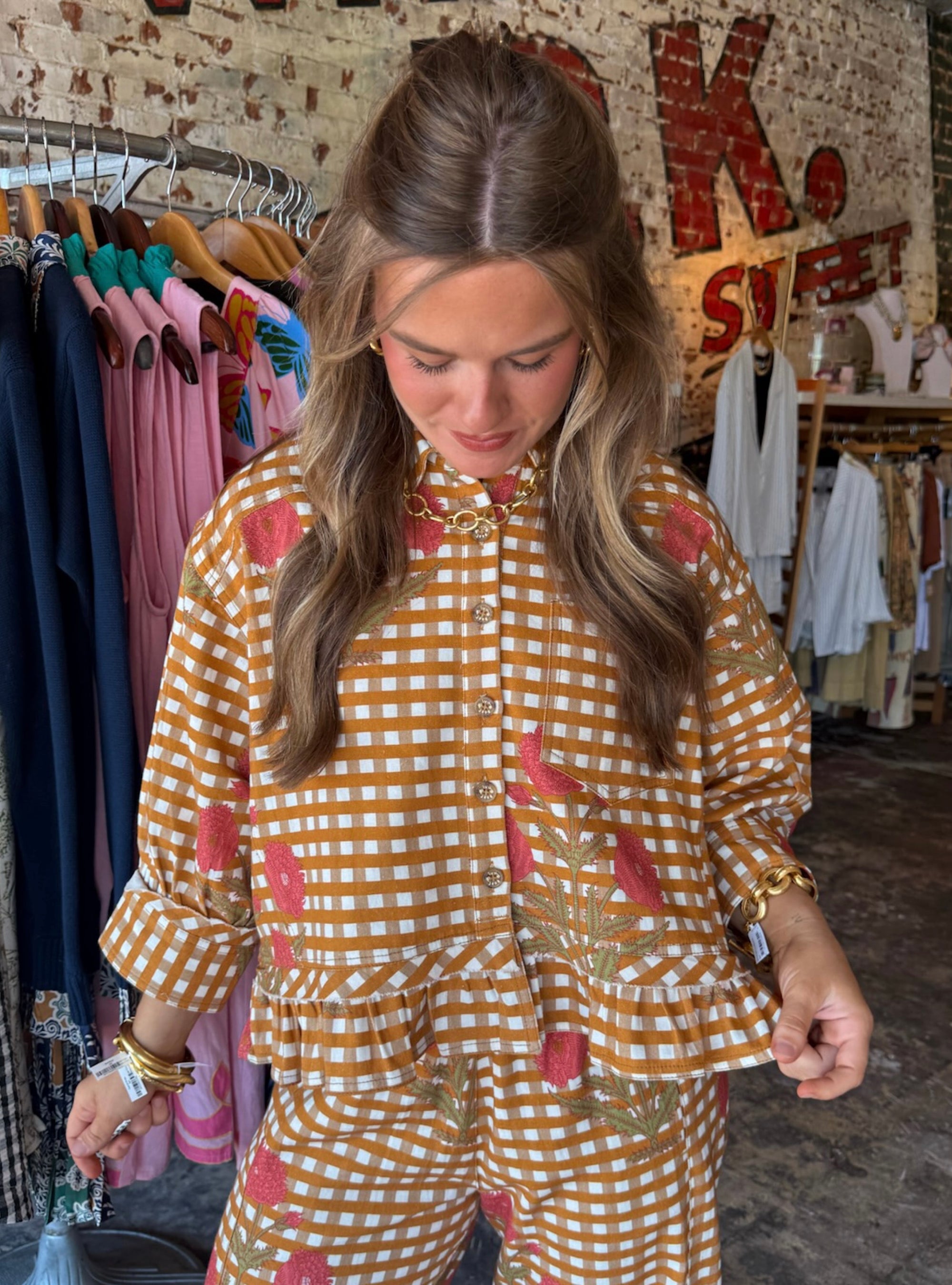 Ivy Jane Gold Printed Peplum Jacket