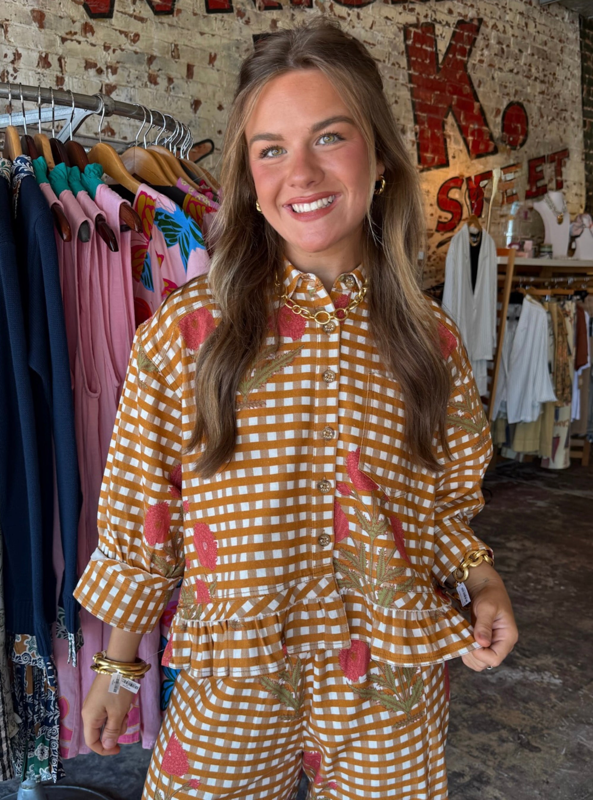 Ivy Jane Gold Printed Peplum Jacket