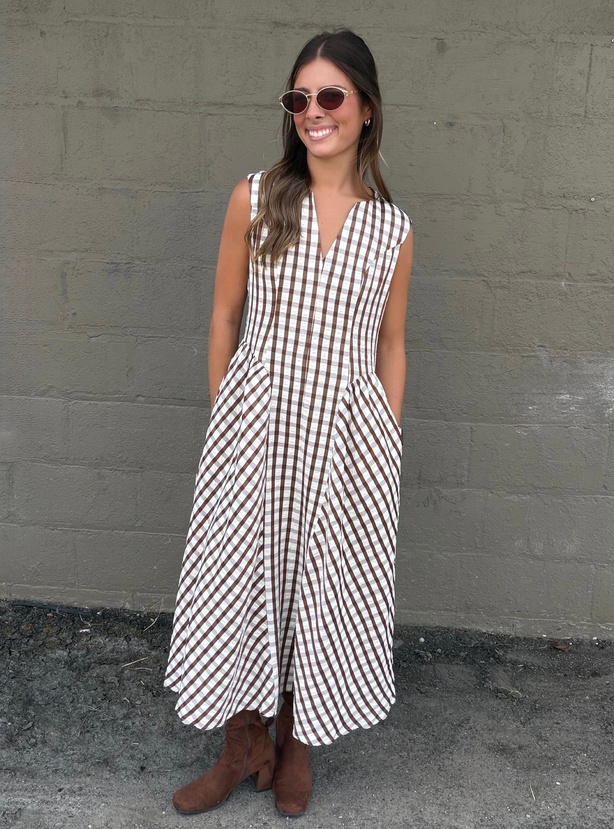 Maple Lane Gingham Midi Dress