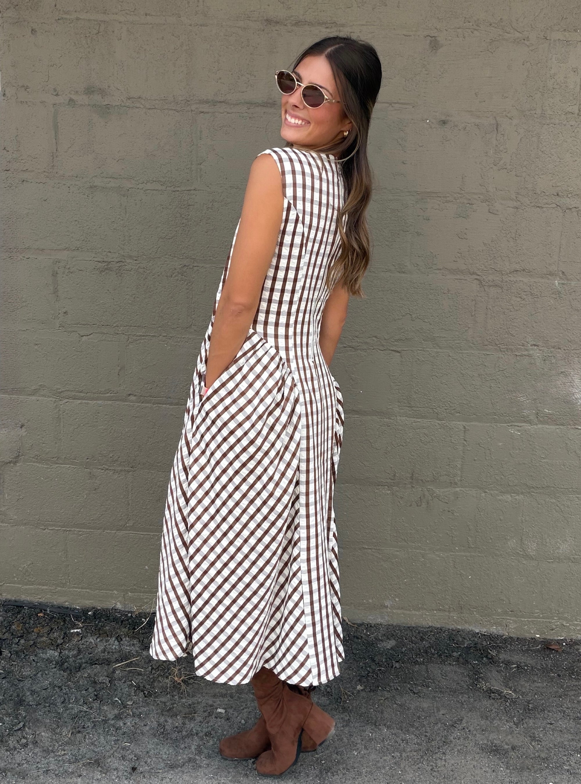 Maple Lane Gingham Midi Dress