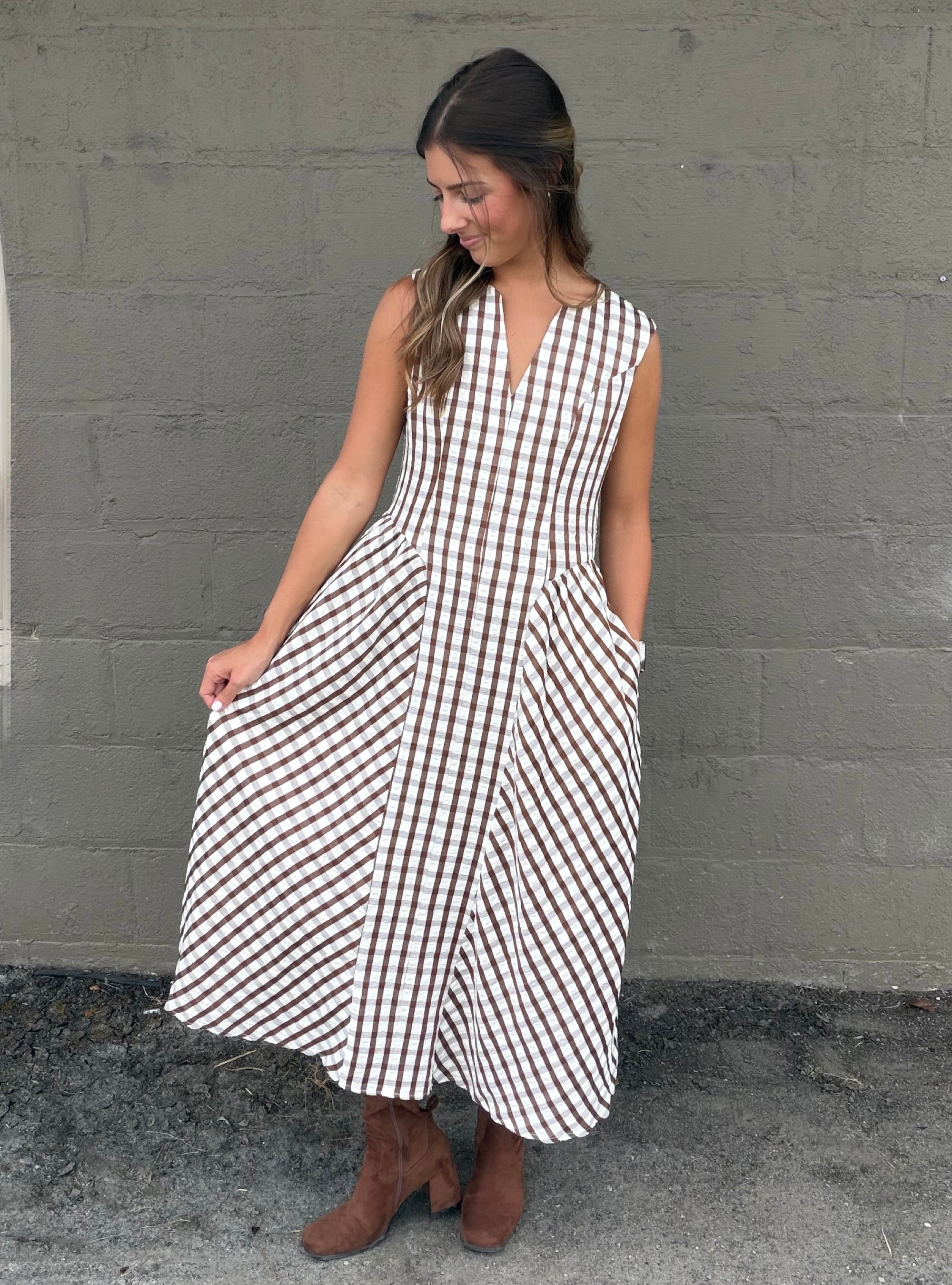 Maple Lane Gingham Midi Dress