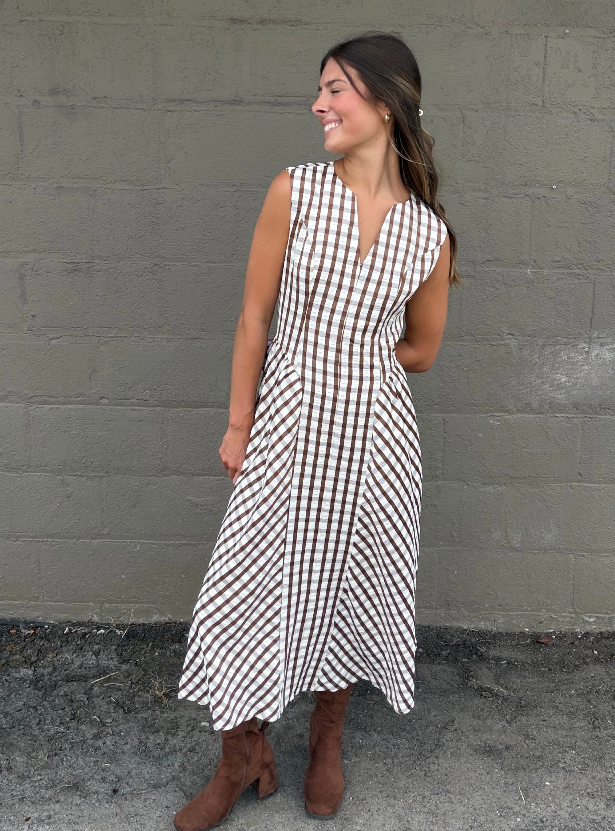 Maple Lane Gingham Midi Dress