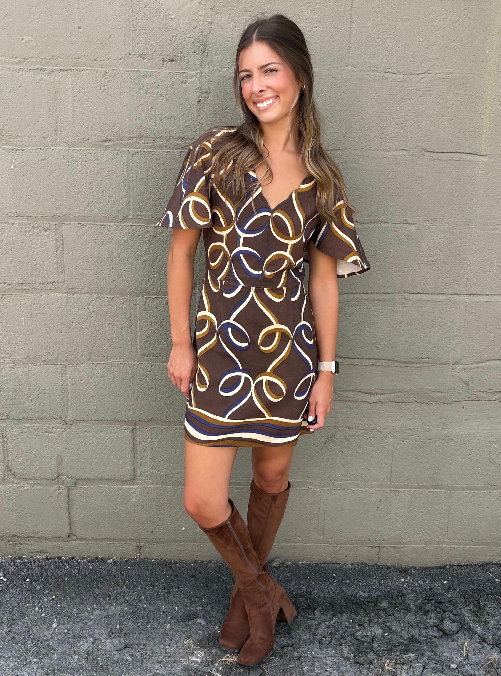CIEBON Brown Multi Printed Ribbon Dress