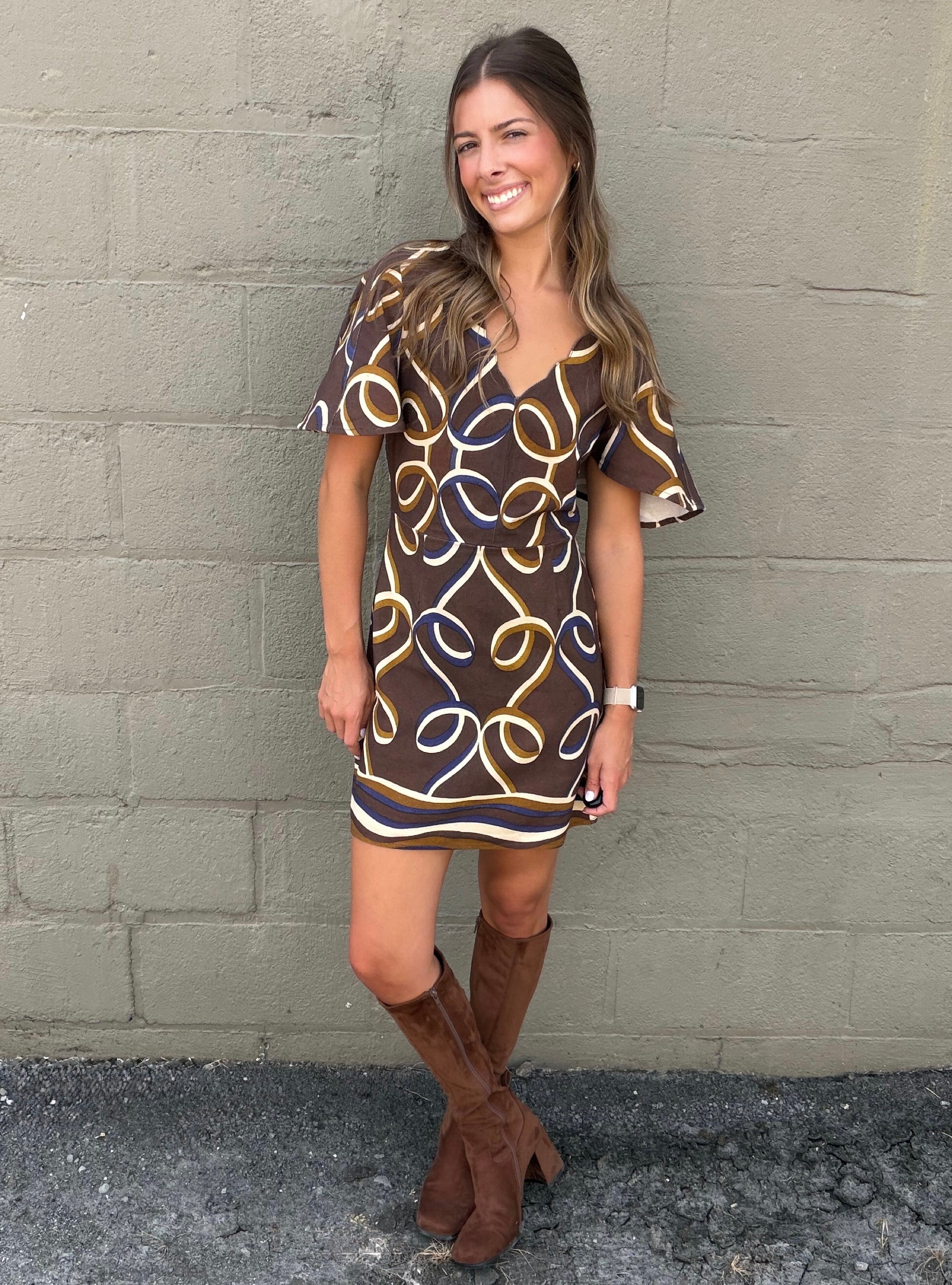 CIEBON Brown Multi Printed Ribbon Dress