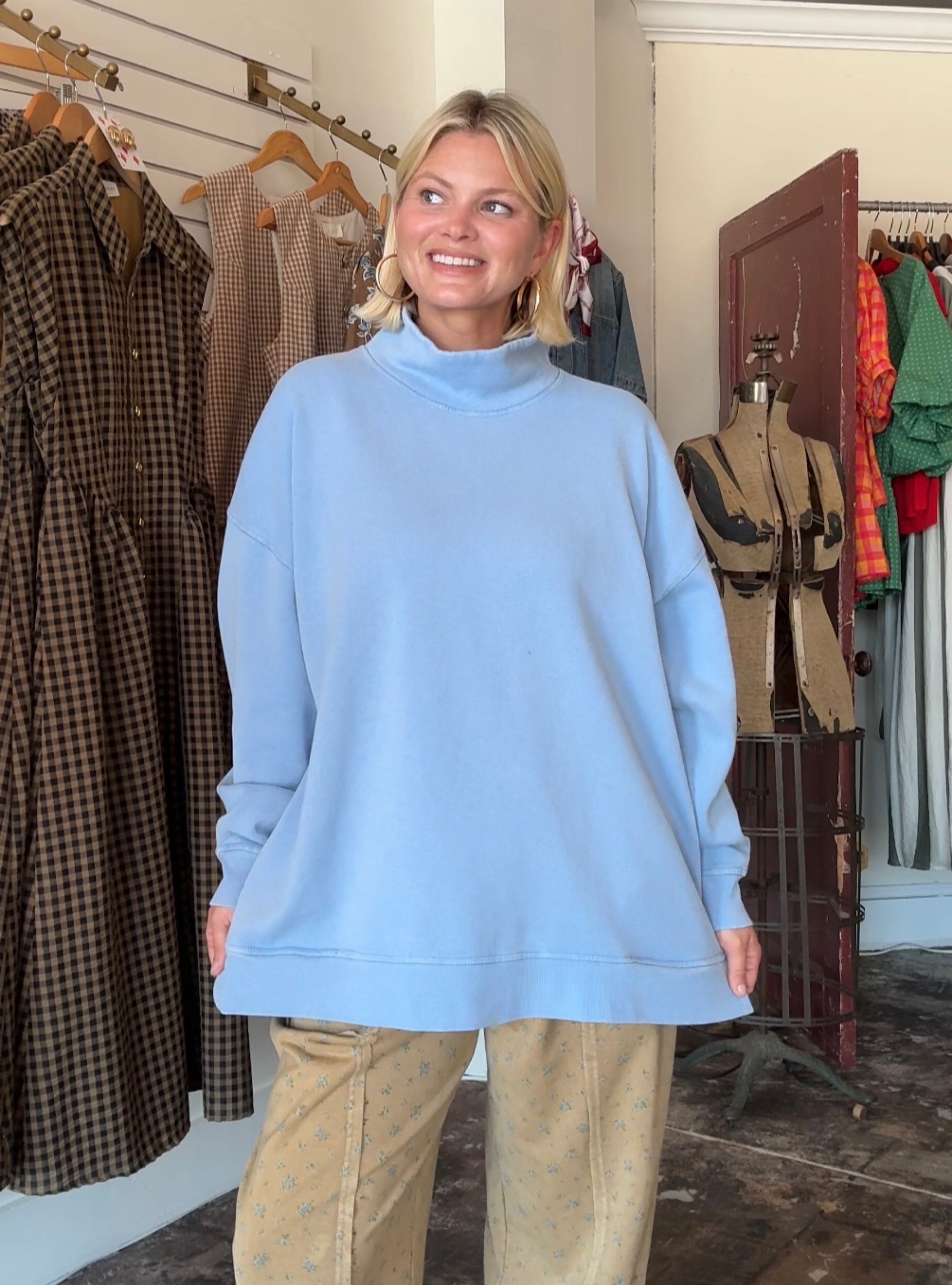 Hooked On This Blue Hue Mock Neck Sweatshirt