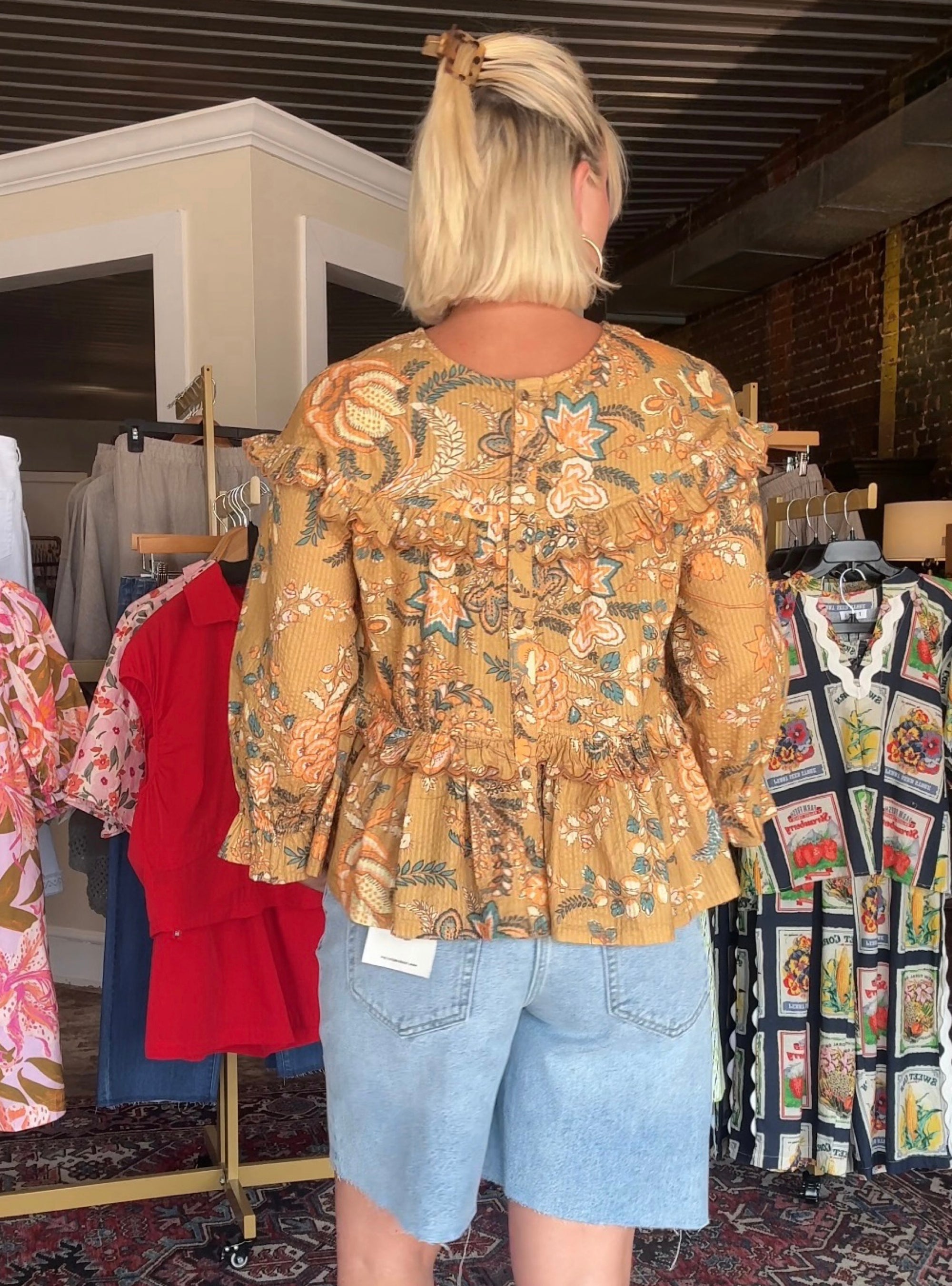 Ivy Jane Gold Tiered Scalloped Floral Top