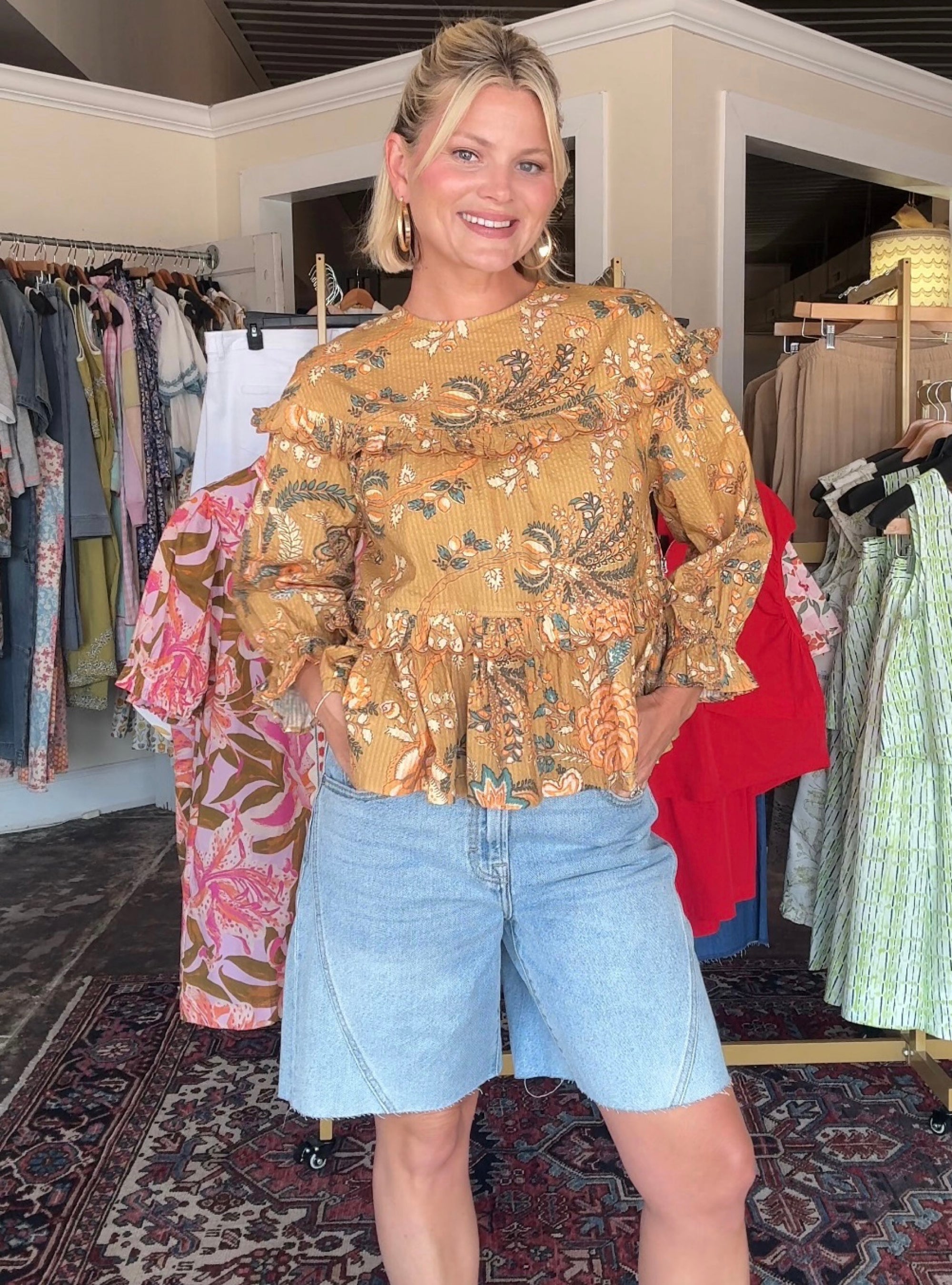 Ivy Jane Gold Tiered Scalloped Floral Top