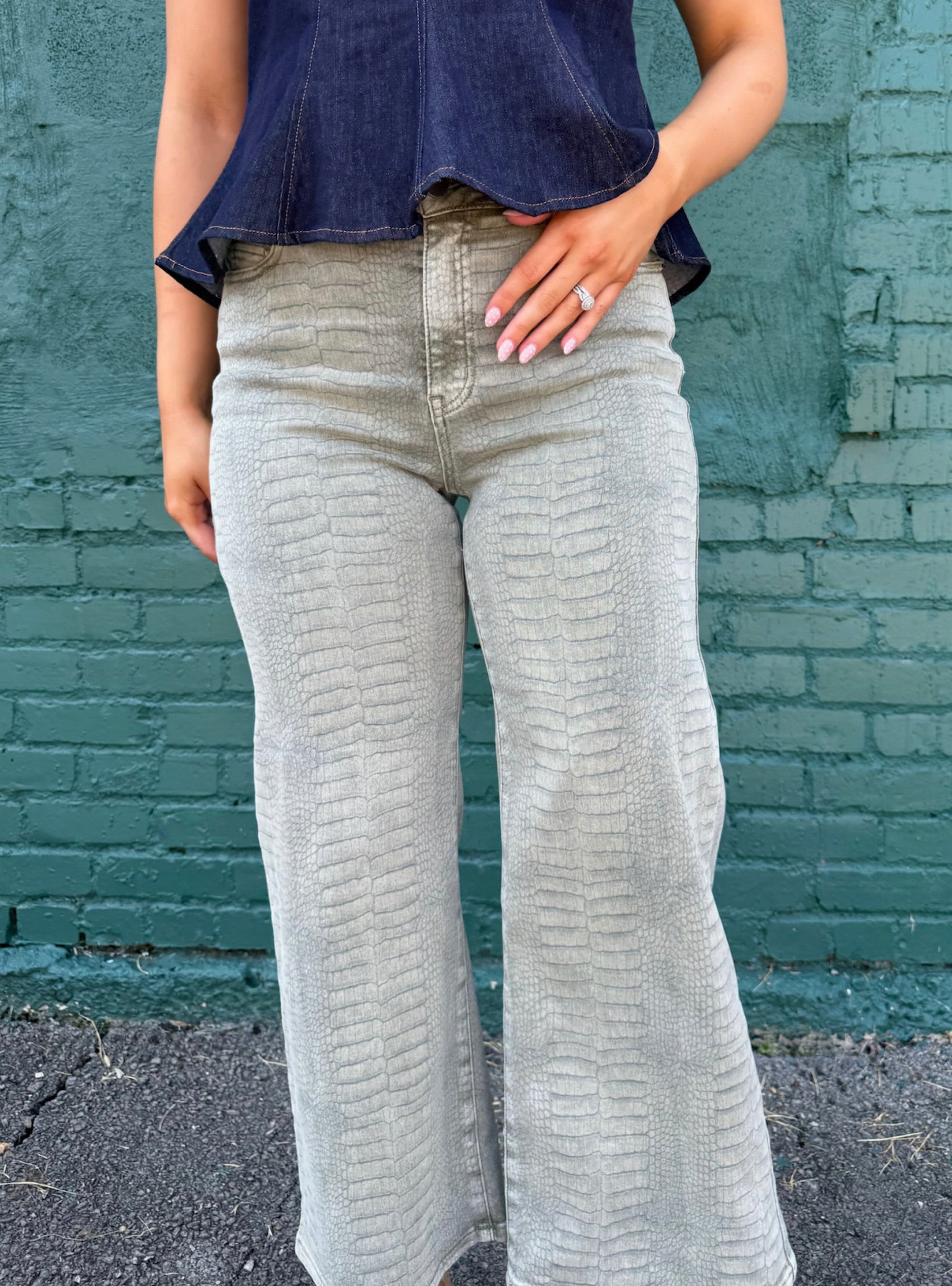 APNY Moss Crocodile Embossed Pant